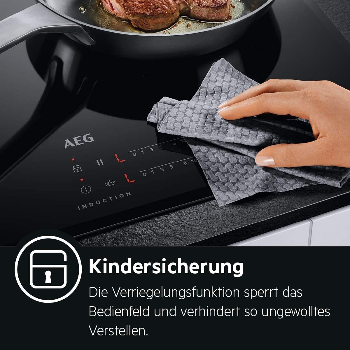 AEG Induktionskochfeld autark 80cm mit Dunstabzug / Made in Germany / 4 Flex-Kochzonen mit Bridge (Kombination 2er Zonen) / Auto-Funktion des Dunstabzugs / Aktivkohlefilter / COLI84COXB