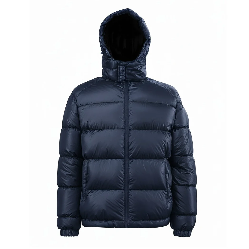 12 Pack Adult Shiny Bubble Jacket with Hood in Navy