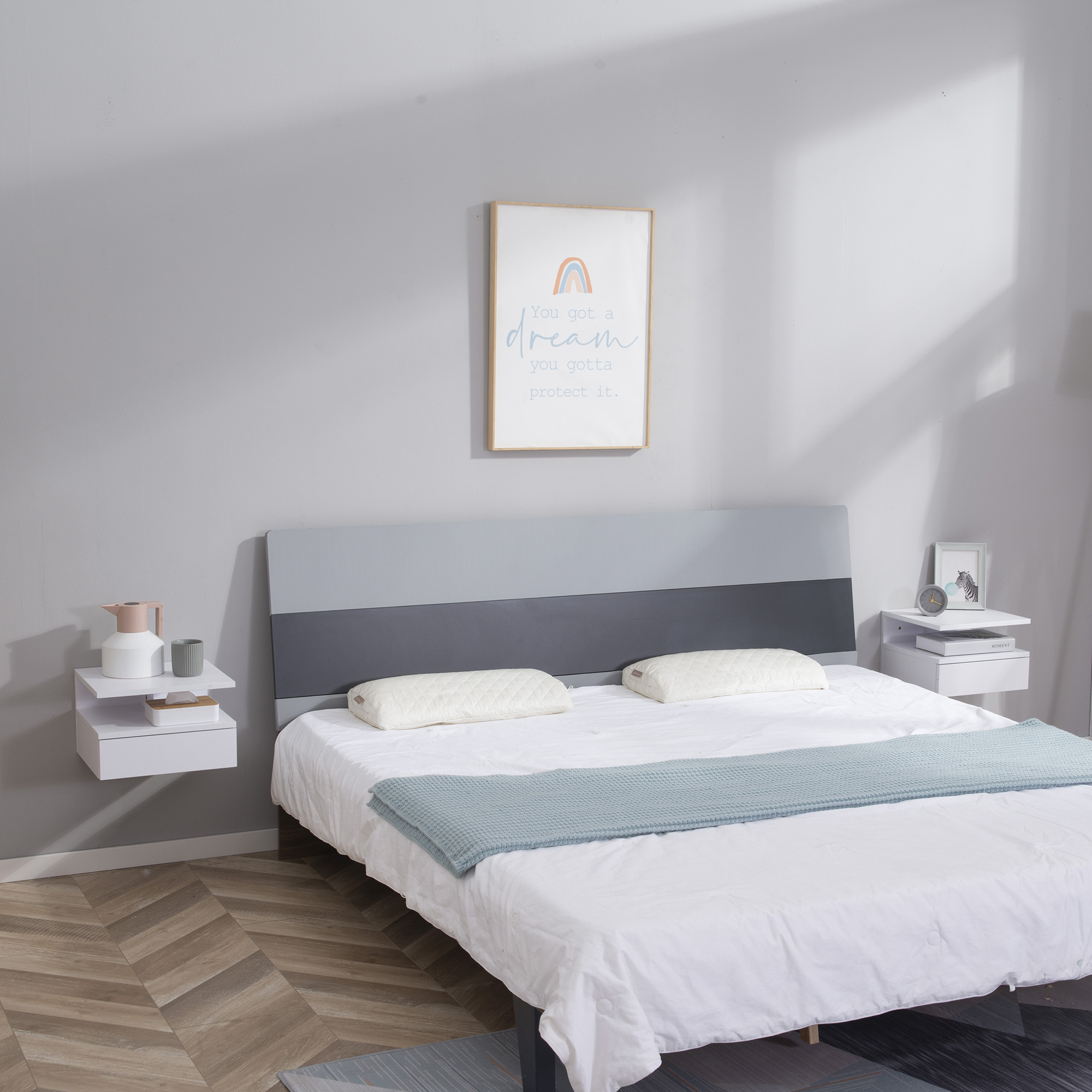 HOMCOM 2 tlg. Wandnachttische Nachttisch Wandschrank mit Schublade Schwimmendes Design Schlafzimmer Nachtkommode Beistelltisch modern Spanplatte Weiß 35x32x22,5 cm