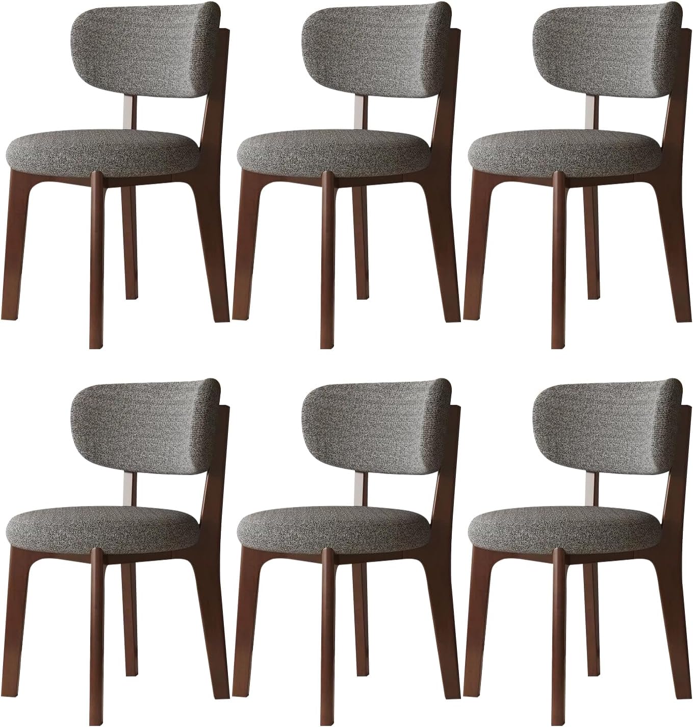 Set di 6 sedie da pranzo moderne in legno, con schienale curvo, gambe in legno massello, per sala da pranzo, cucina, ristorante (gambe in noce/grigio scuro)