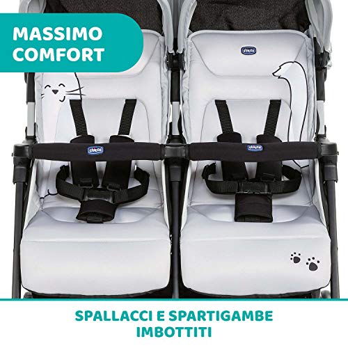 Chicco OHlalà Twin Passeggino Gemellare Doppio da 0 Mesi a 15 kg, Passeggino Leggero Reclinabile e Pieghevole, Poggiagambe Regolabili, Parapioggia e Capottina Estendibile Silver Cat, Grigio : Amazon.it: Prima infanzia