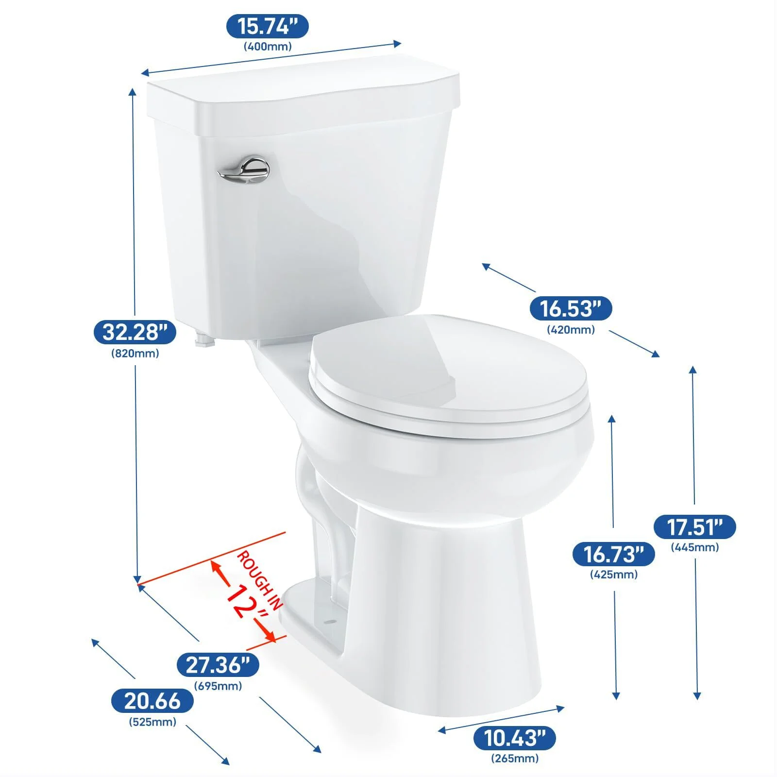 Two-Piece Elongated 1.28 GPF Siphonic Flush Toilet with Soft Close Seat, Universal Height ADA Cotton White (Toilet Seat Included)