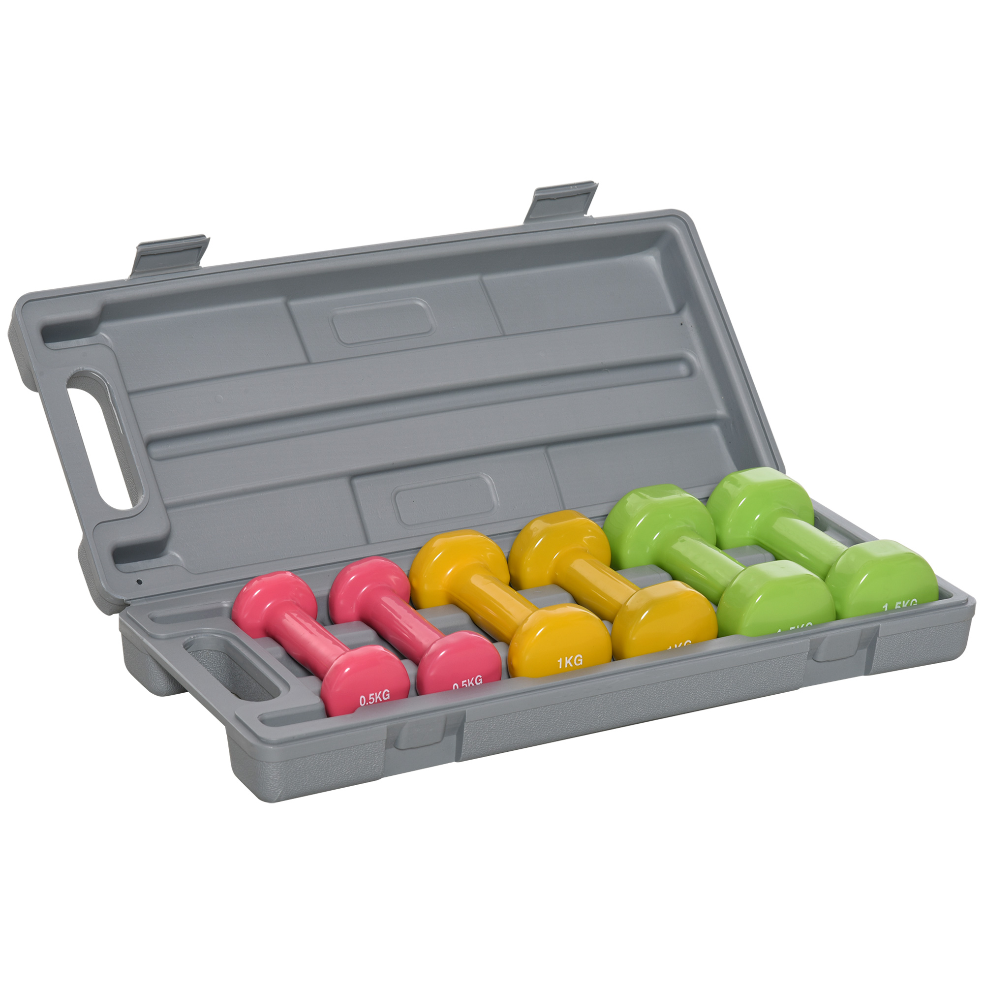 HOMCOM Kurzhantel Set mit Koffer Tragbar 2 x 0,5 kg, 2 x 1 kg, 2 x 1,5 kg Hantelset  6er Set Stahl Bunt