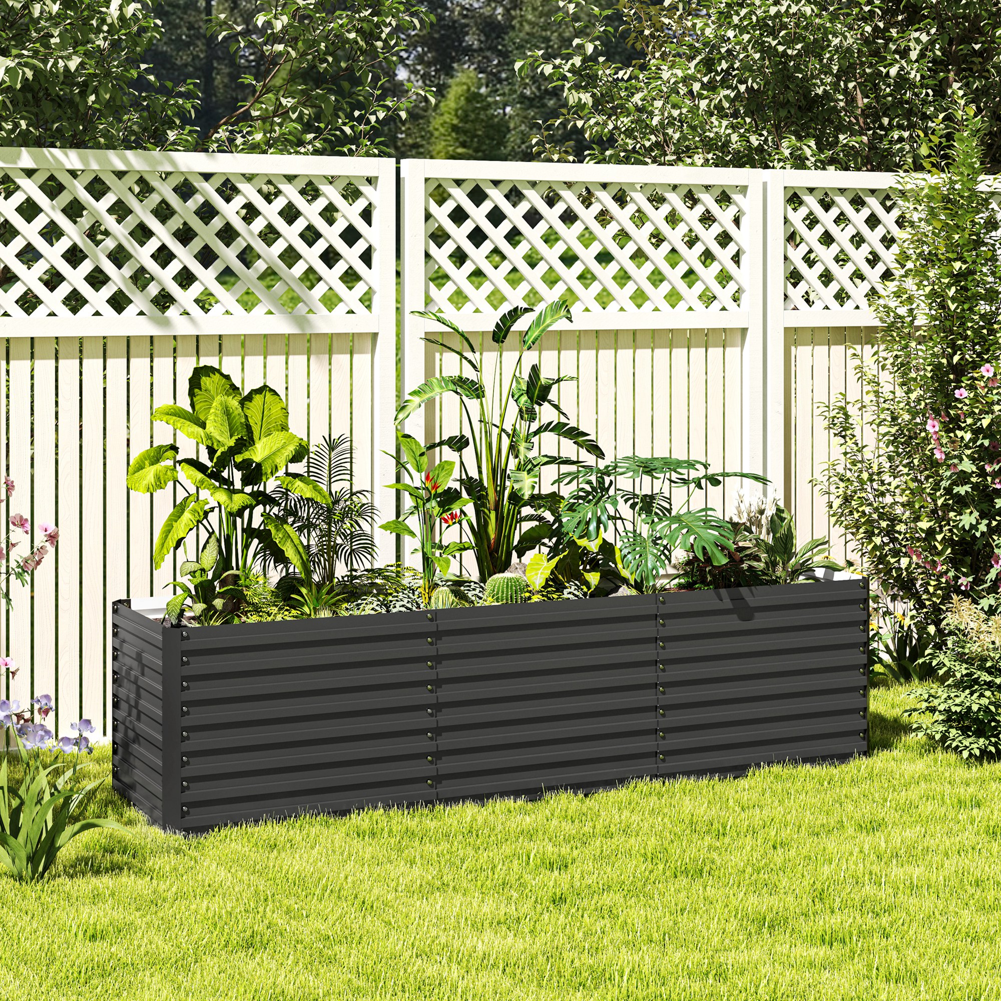 Outsunny Hochbeet, offener Boden, pulverbeschichteter Stahl, 240 x 60 x 60 cm, Dunkelgrau