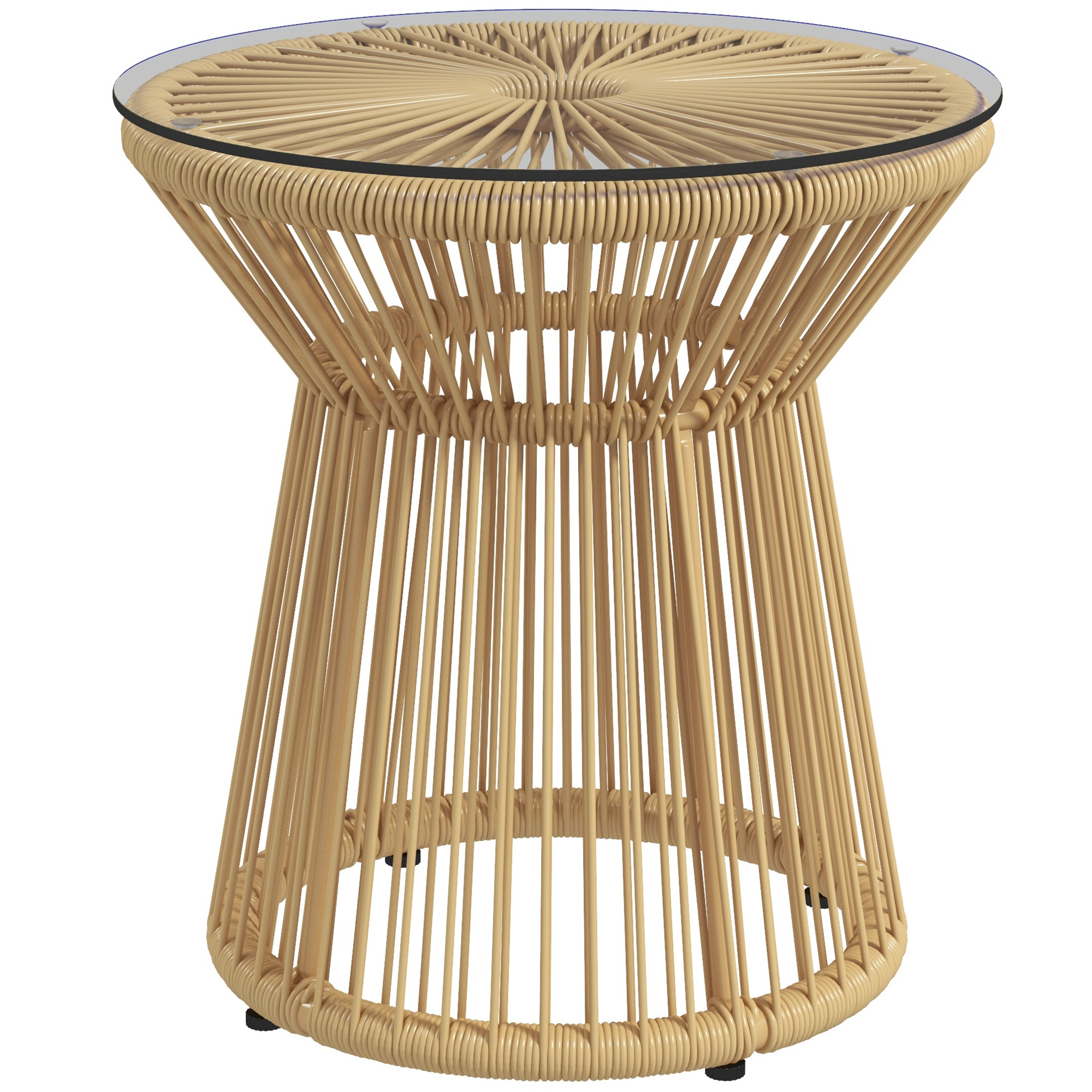 Outsunny Outdoor-Beistelltisch Gartentisch Rattan-Beistelltisch, Glasplatte, PE-Rattan, 40 cm x 40 cm x 42 cm Beige