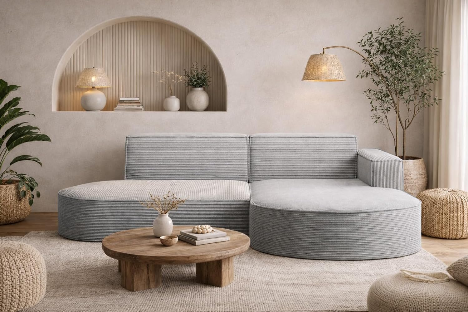 Kaiser Möbel, Sofa 3-sitzer, Stilvolles Cord Sofa, Ecksofa mit Wohnlandschaft, Bequemes Couch mit Ottomane für Wohnzimmer, Eckcouch L-Form, Relaxsofa