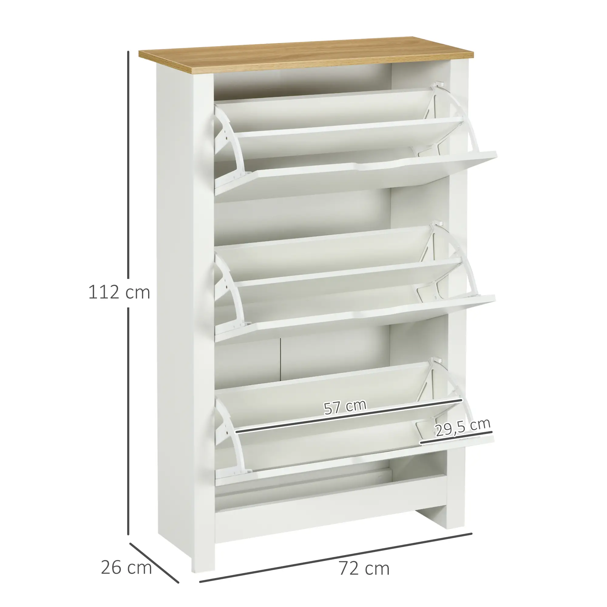 HOMCOM Schuhschrank 3 Klappen für 18 Paar Schuhe Weiß Naturholz
