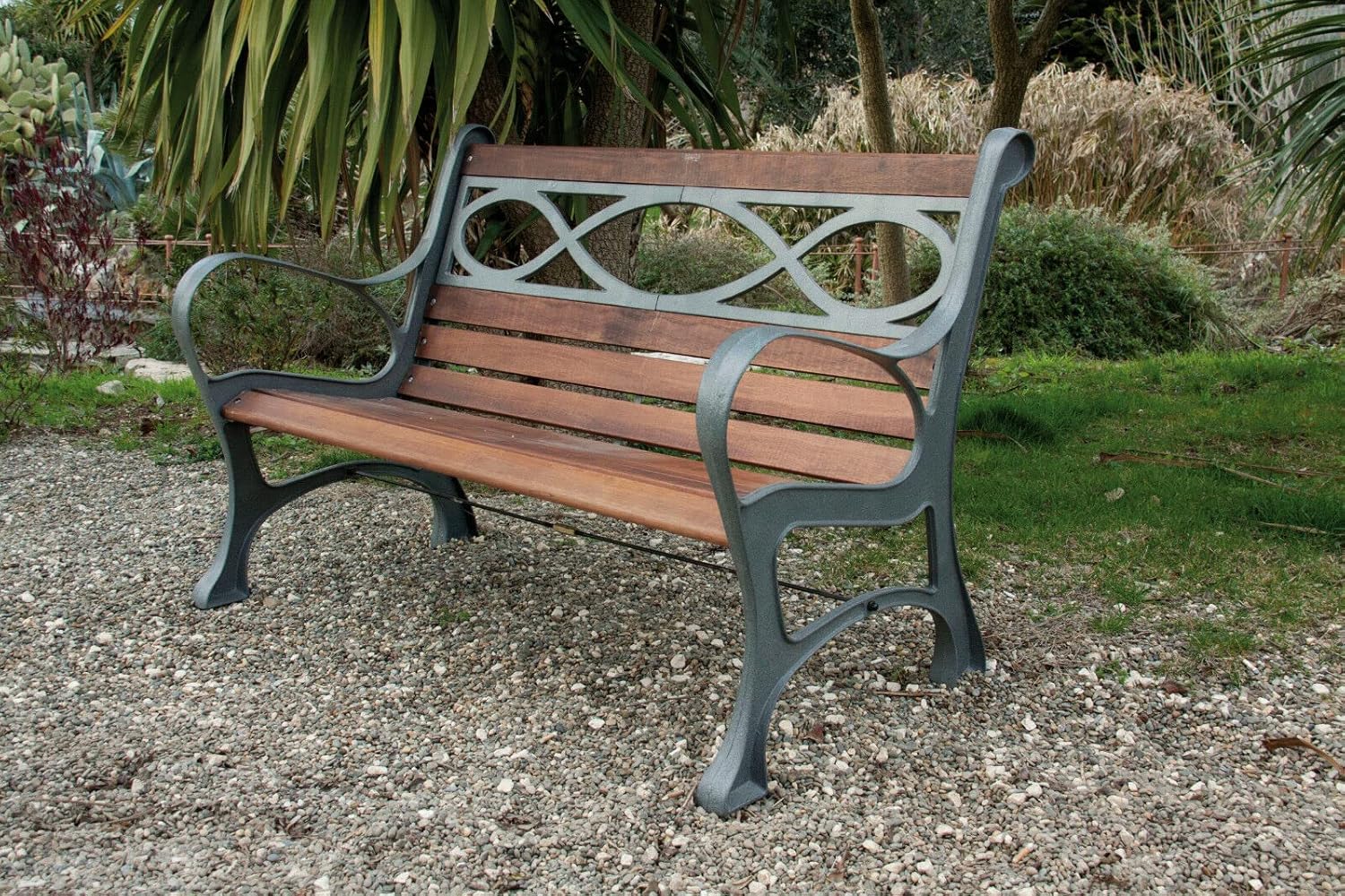 eacommerce Garden Bench in Cast Iron with Wooden Slats, 131 x 65 x 71 cm, Outdoor Garden Bench for Parks and Patios