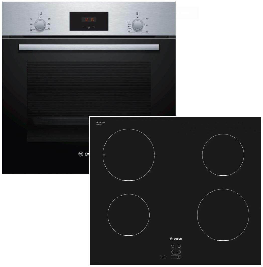 Backofen-Set Heissluft Induktionskochfeld TouchSelect 66 Liter Edelstahl rahmenlos