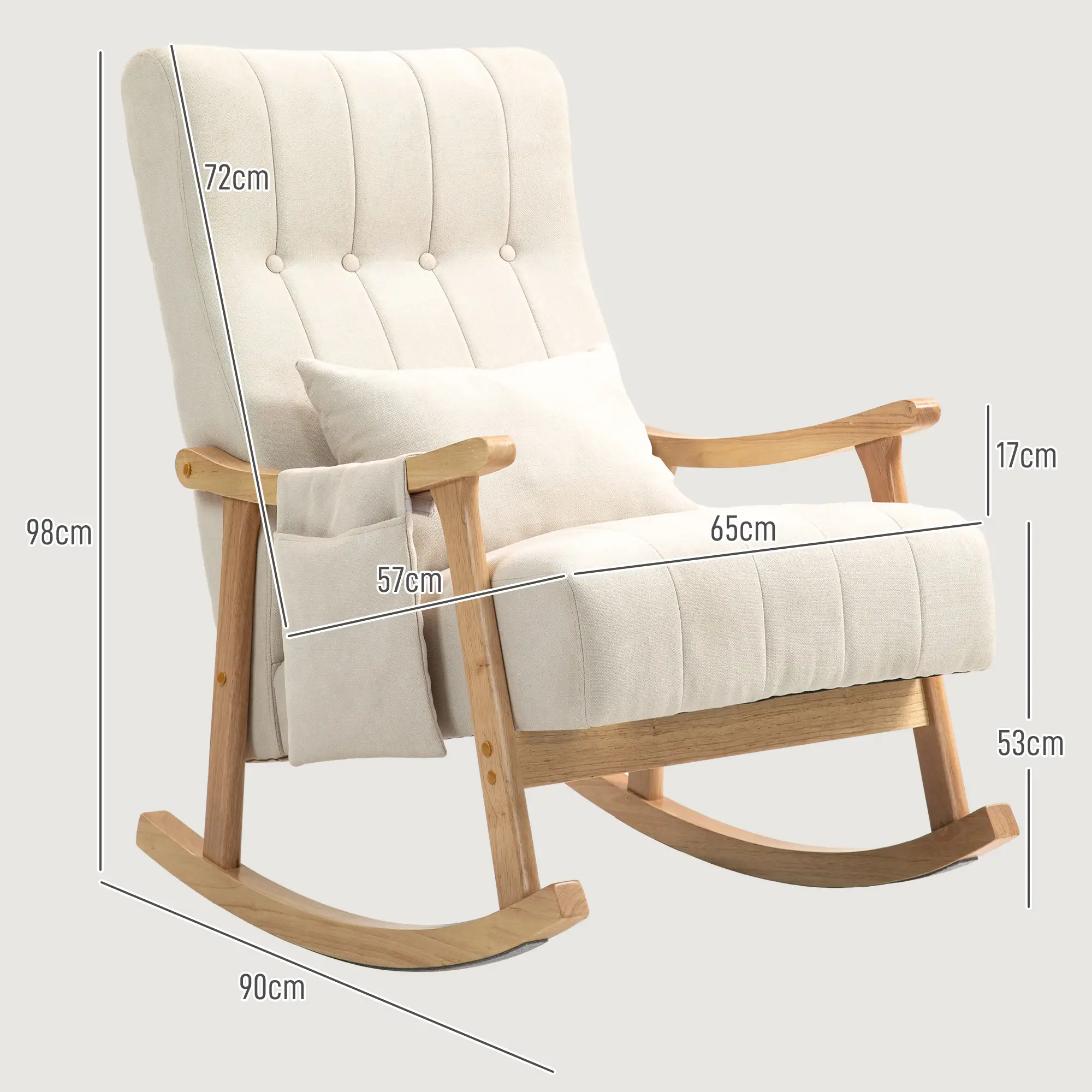 HOMCOM Schaukelstuhl mit Lendenkissen und Seitentasche Beige