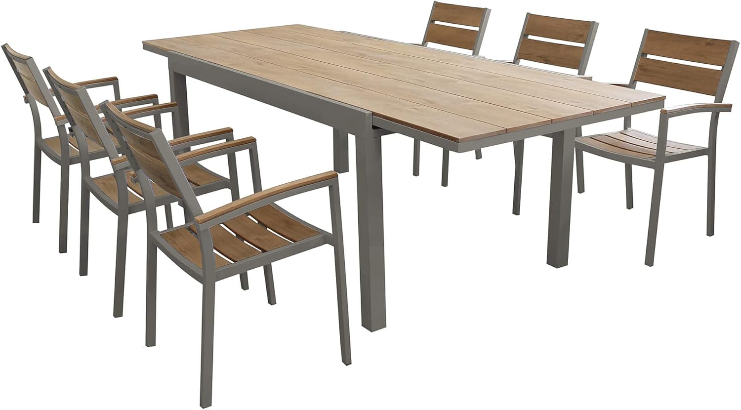 MilaniHome.it - Garden Table and Chairs Set for Outdoors in Aluminium and Durable Teak Wood, 160 cm / 240 x 95 x 75 H cm with 6 Seat Taupe