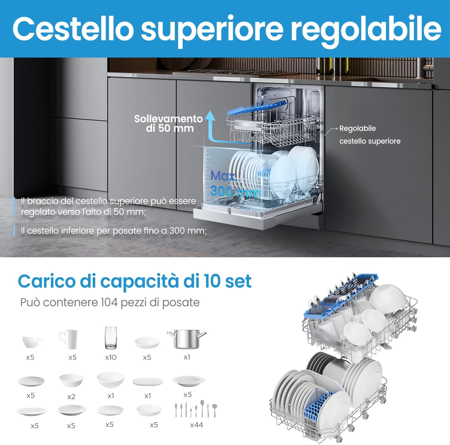 Midea MFD60S200X.1-IT Dishwasher Freestanding with 14 Places, 8 Programs, LED Display, Delay Start, Half Load Function, Extra Drying - Stainless Steel