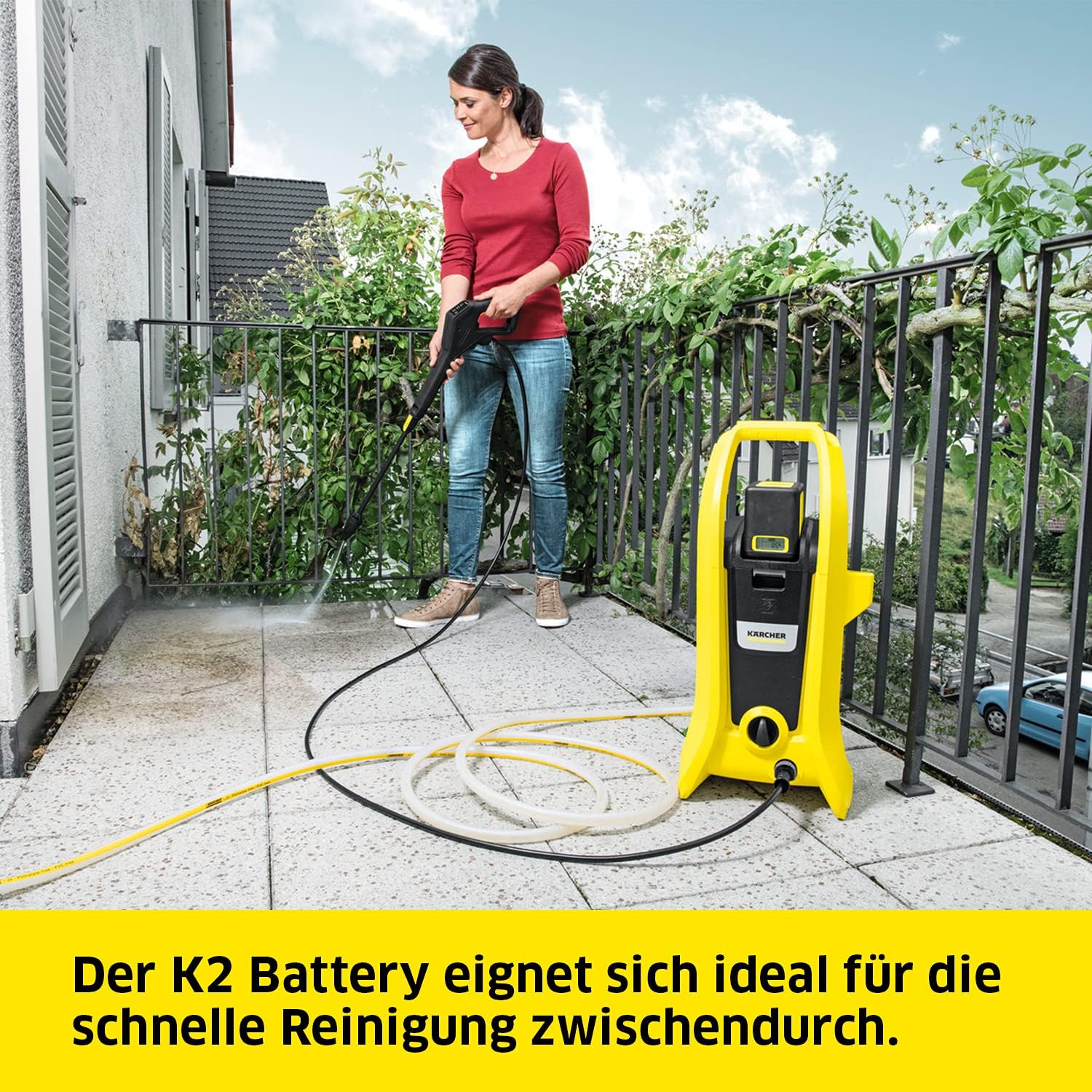 Kärcher 36 V Akku-Hochdruckreiniger K 2 Battery, Druck: 110 bar, 1-fach Strahlrohr, Dreckfräser, Gartenschlauchanschluss A3/4, Gewicht: 4,5 kg, verwendbar mit dem Kärcher 36-V-Akku, ohne Akku