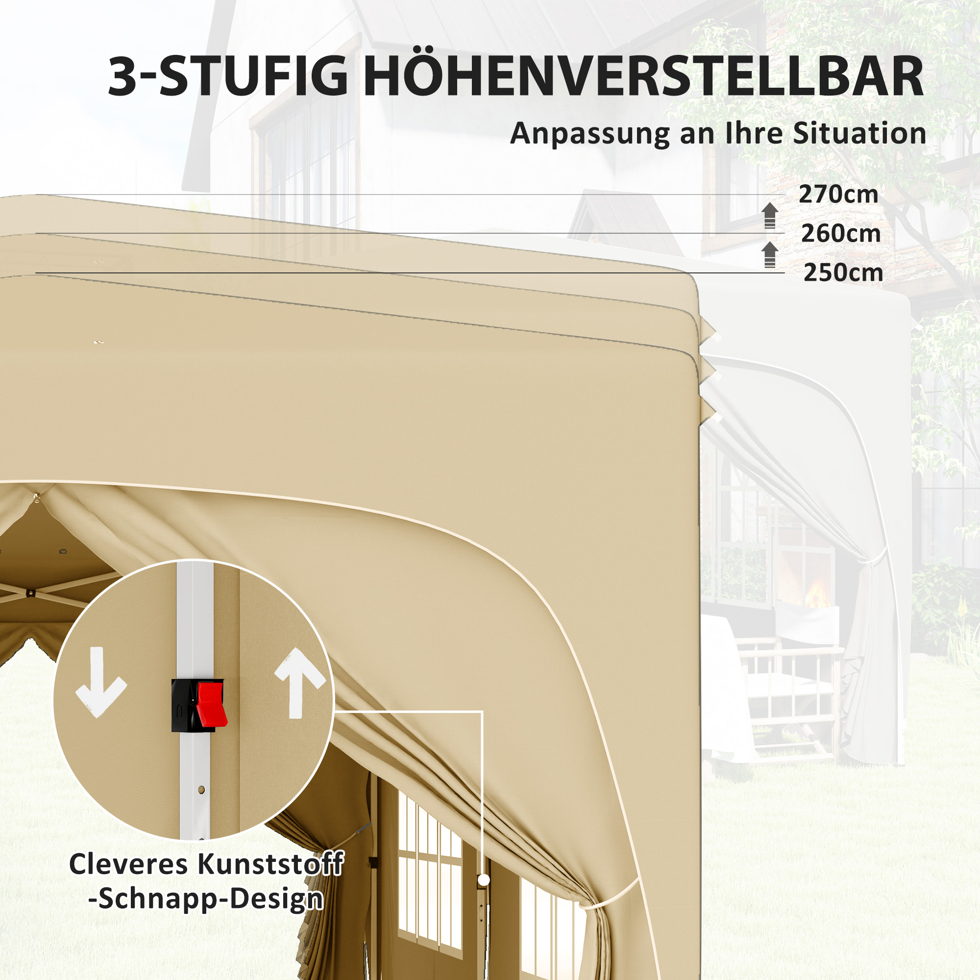 Outsunny 3 x 6 m Pop-up Paviljoen met Zijwanden, UPF50+ Hoogteverstelbaar Tuinpaviljoen met Draagtas en Zandzakken