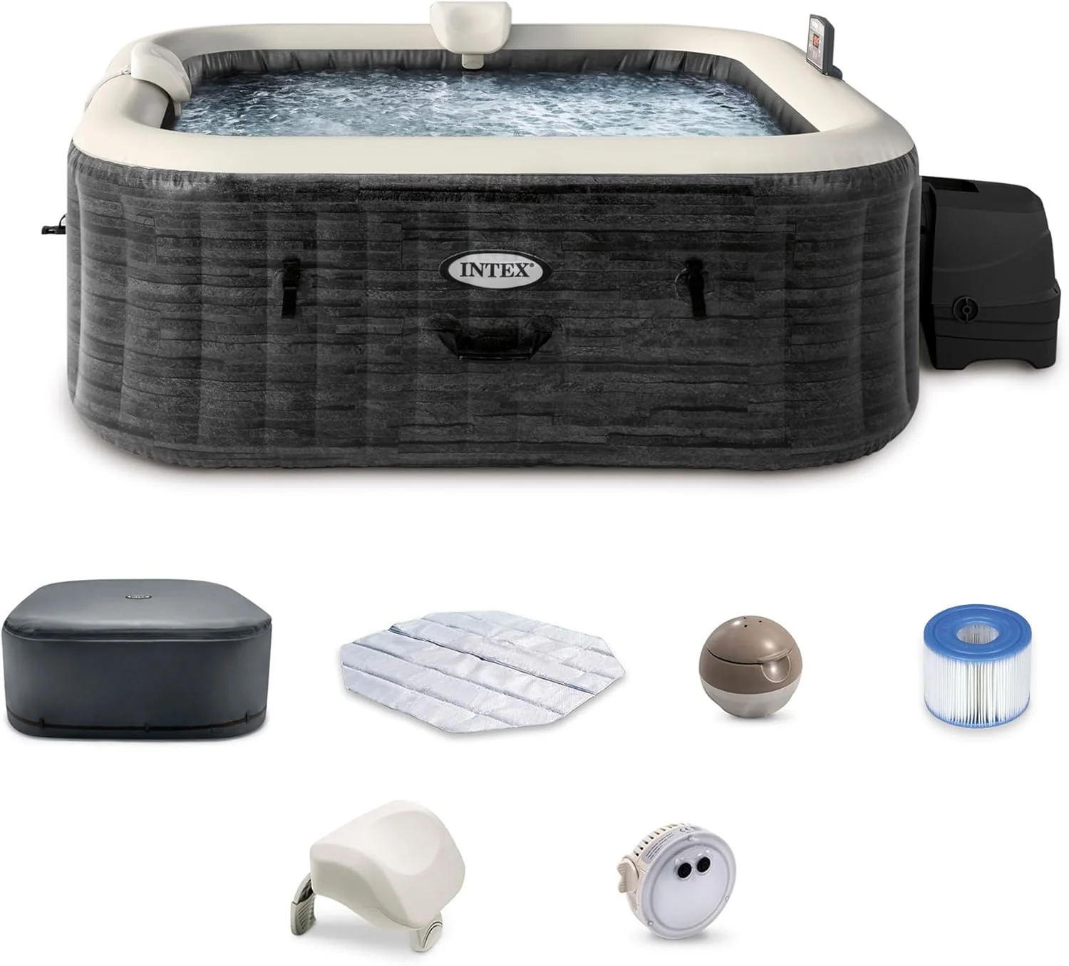 INTEX 28451EP PureSpa Greystone Deluxe Spa Set: Includes Energy Efficient Spa Cover