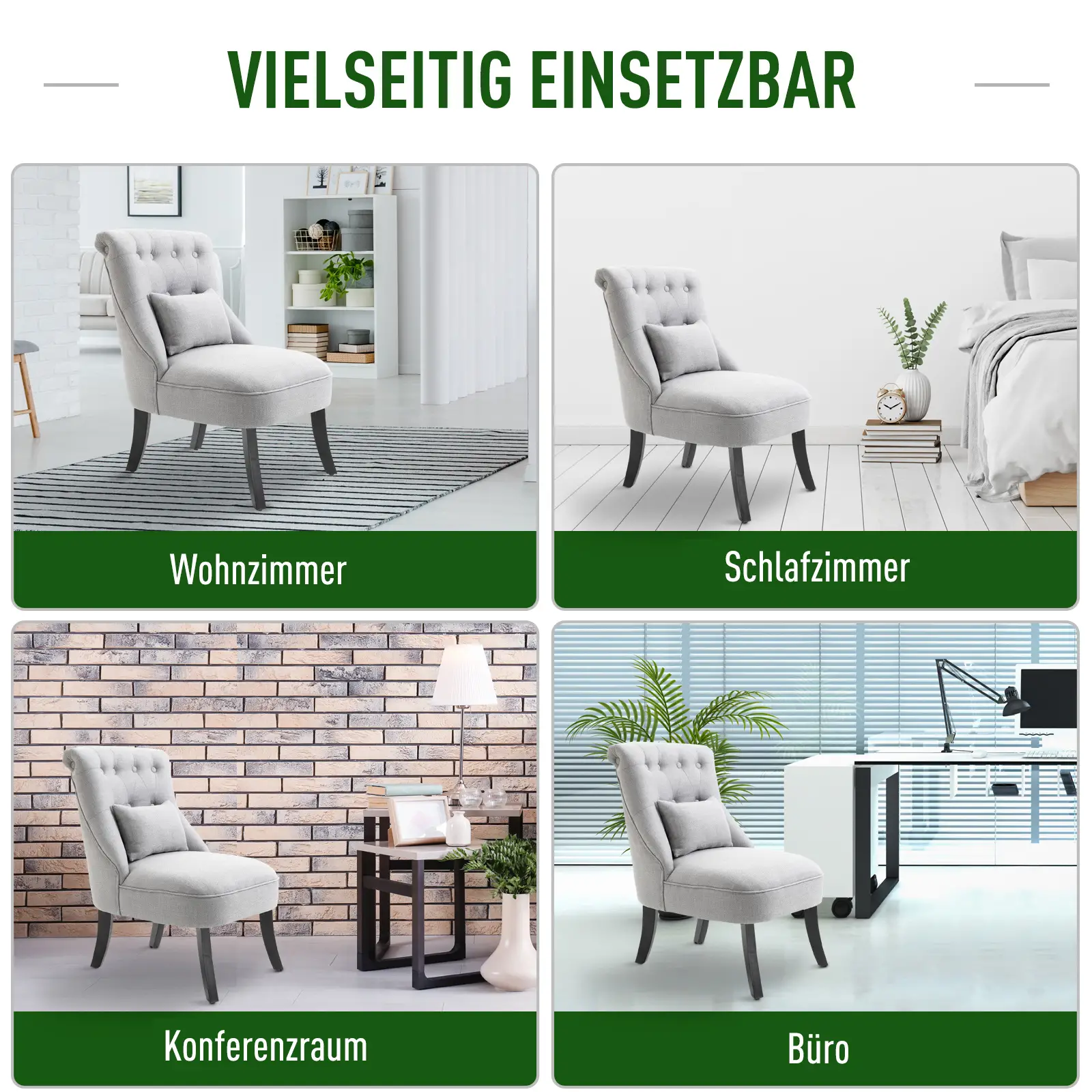HOMCOM Polstersessel Vintage-Stil mit Rückenkissen Leinenoptik Grau