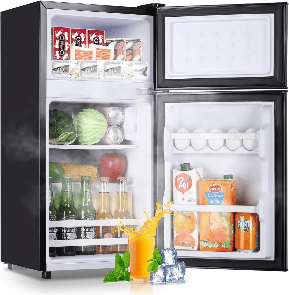 2.4 Cu.Ft Mini Fridge with Freezer & Double Door Small Tiny Size Refrigerator with 7 Temperature Control Knob Only Suitable for One Person Use Black