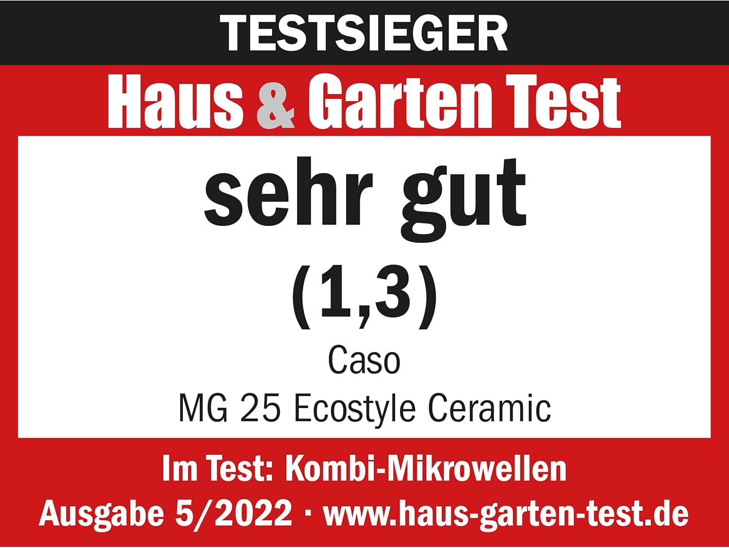 CASO MG 25 Ecostyle Ceramic - Testsieger Haus & Garten Test, Mikrowelle mit Grill, größere Nutzfläche dank CASOTEK Boden, 25 Liter, Garen auf zwei Ebenen