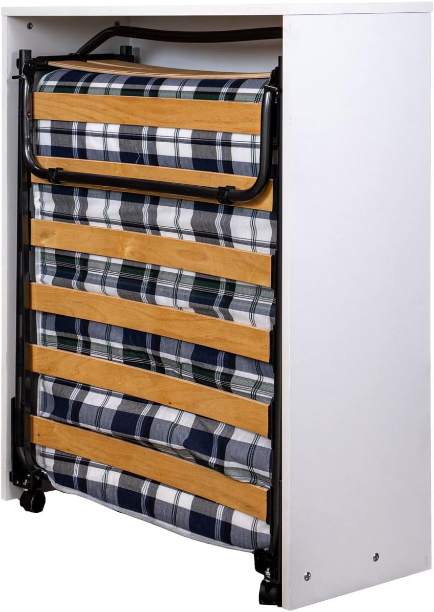 Arredo Stock Letto singolo estraibile e a scomparsa con mobile bianco, rete e materasso, 80x190 cm