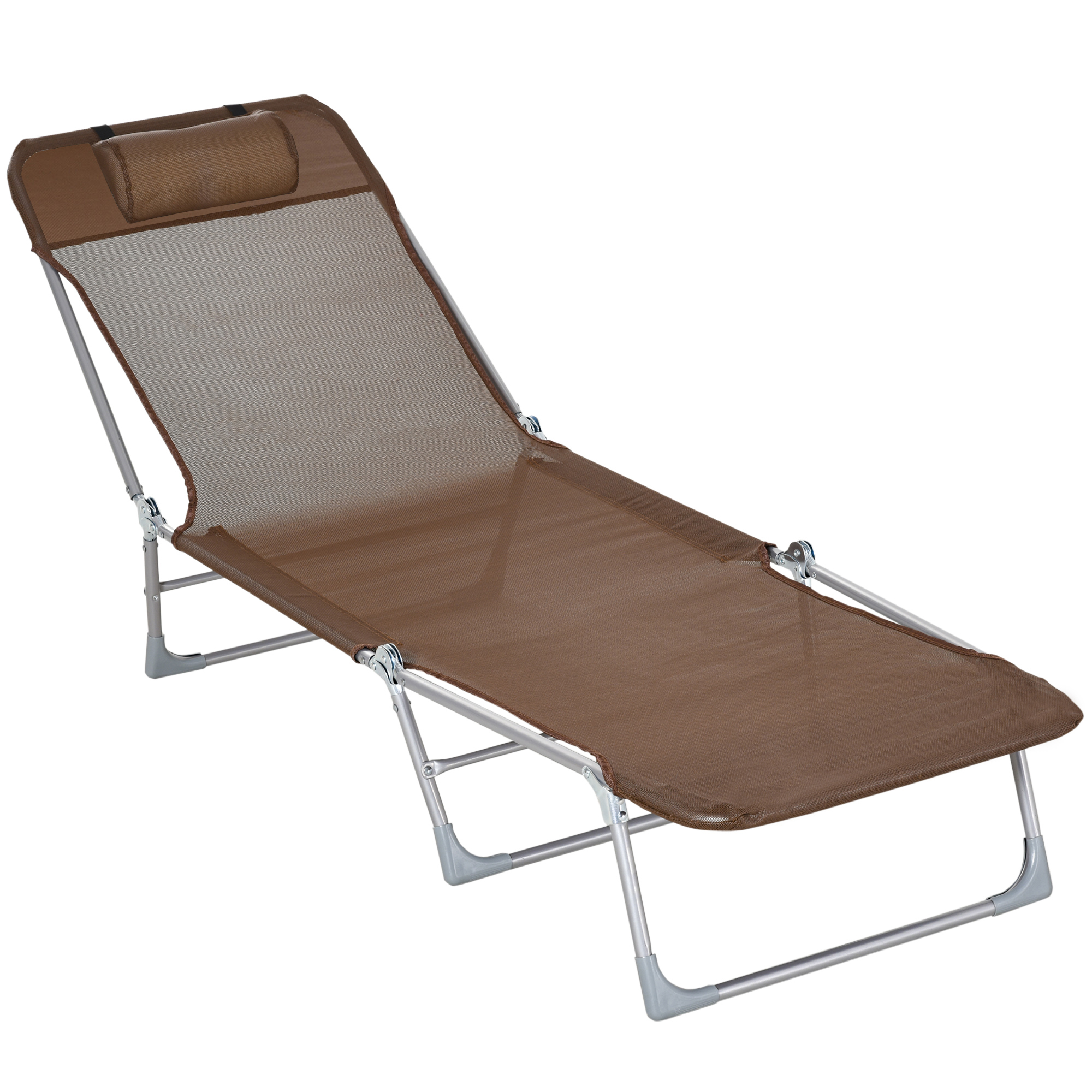 Outsunny Sonnenliege Liegestuhl verstellbar klappbar mit Kissen Rückenlehne in 5 Stufen einstellbar braun