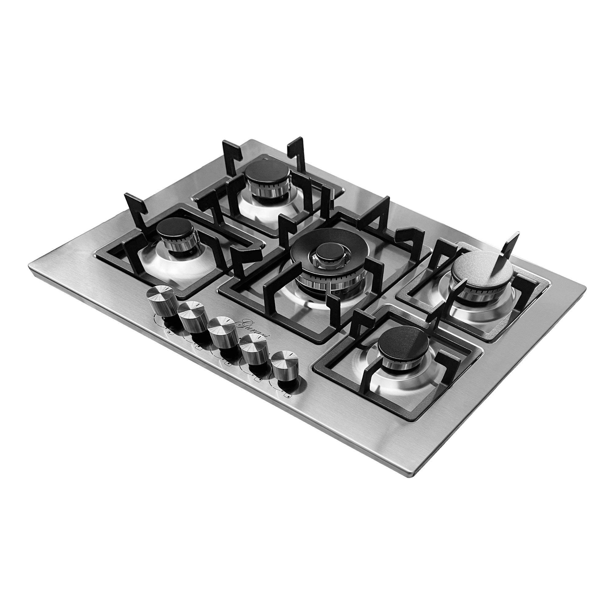 Gas-Kochfeld GCH FQ 755+WOK Adapter, 75 cm, Edelstahl, 4,0 KW WOK, 5 Gasbrenner,Erdgas, FL.Gas