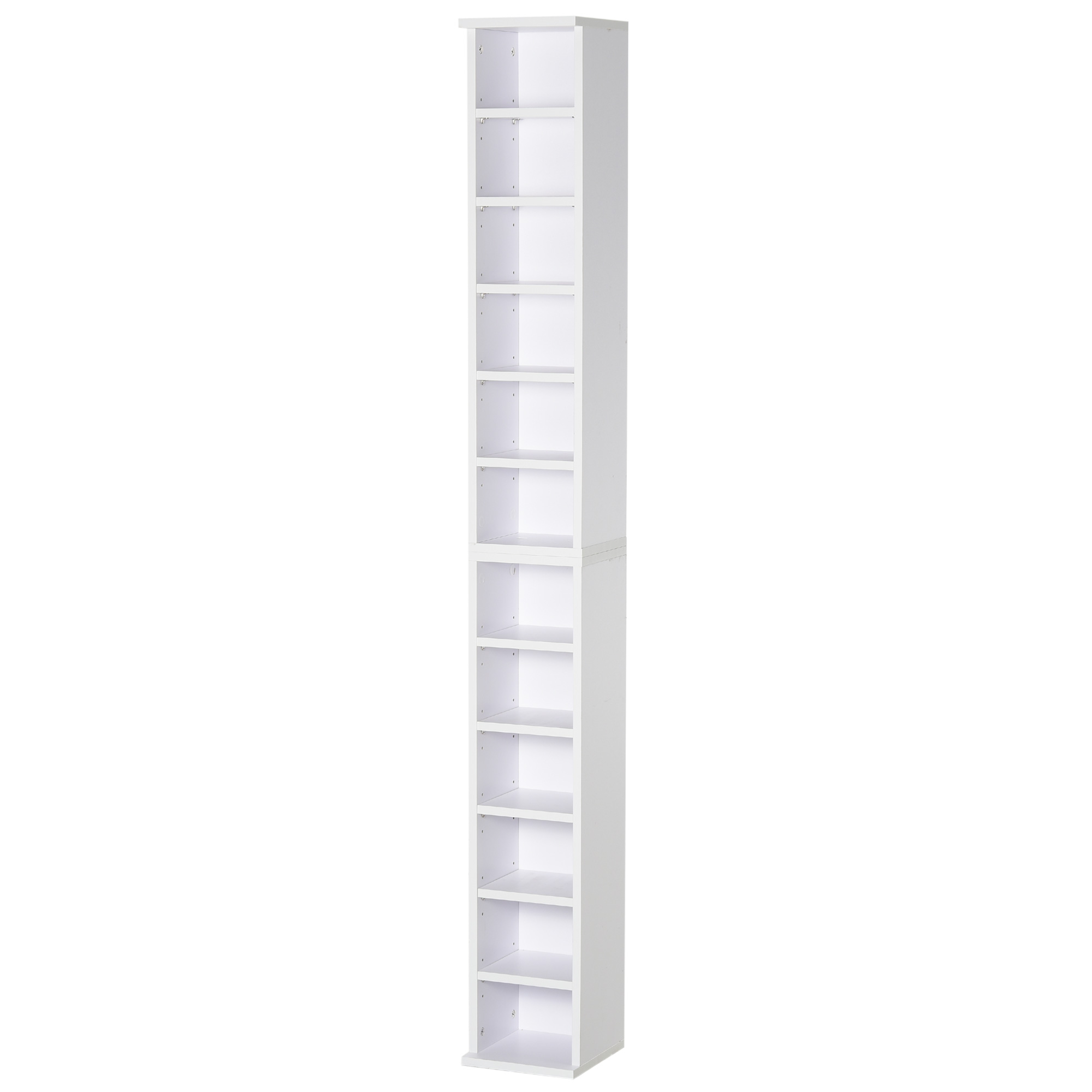 HOMCOM CD-Ständer 2er Set CD-Regal Holzregal Standregal mit 12 offenen Ablagefächern Medienrega Dekoregal Aufbewahrung Weiß 21 x 22,5 x 88,5 cm