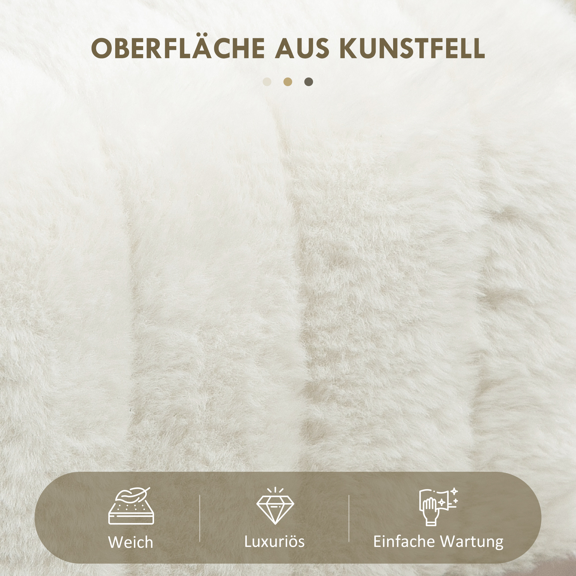 Zitbank, Gestikte Zitting, Kunstbontbekleding, Metalen Poten, tot 120 kg, 82x30x47 cm, Cr��mewit/Zwart