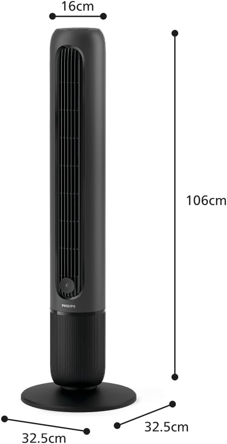 Philips Turmventilator 5000 Series. Leistungsstarke 8,0 m/s, ultra-leise 24 dB, niedriger Energieverbrauch, Fernbedienung, 5 Geschwindigkeitsstufen, Schlafmodus, 9-h-Timer, 80° Oszillation (CX5540/01)