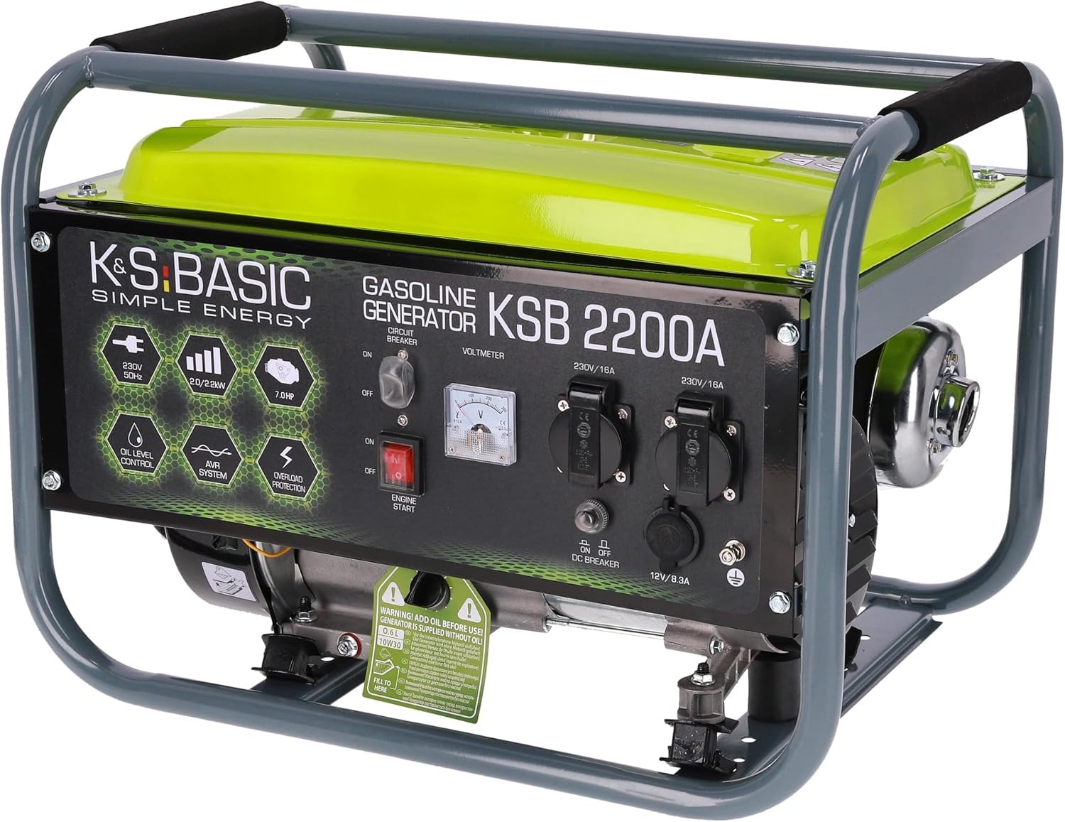 KSB 6500C Generatore di corrente 5,5 kw, motore a benzina a 4 tempi, avviamento manuale, potenza motore 15 cv generatore di emergenza domestica per Garage Officina Cantiere Camping