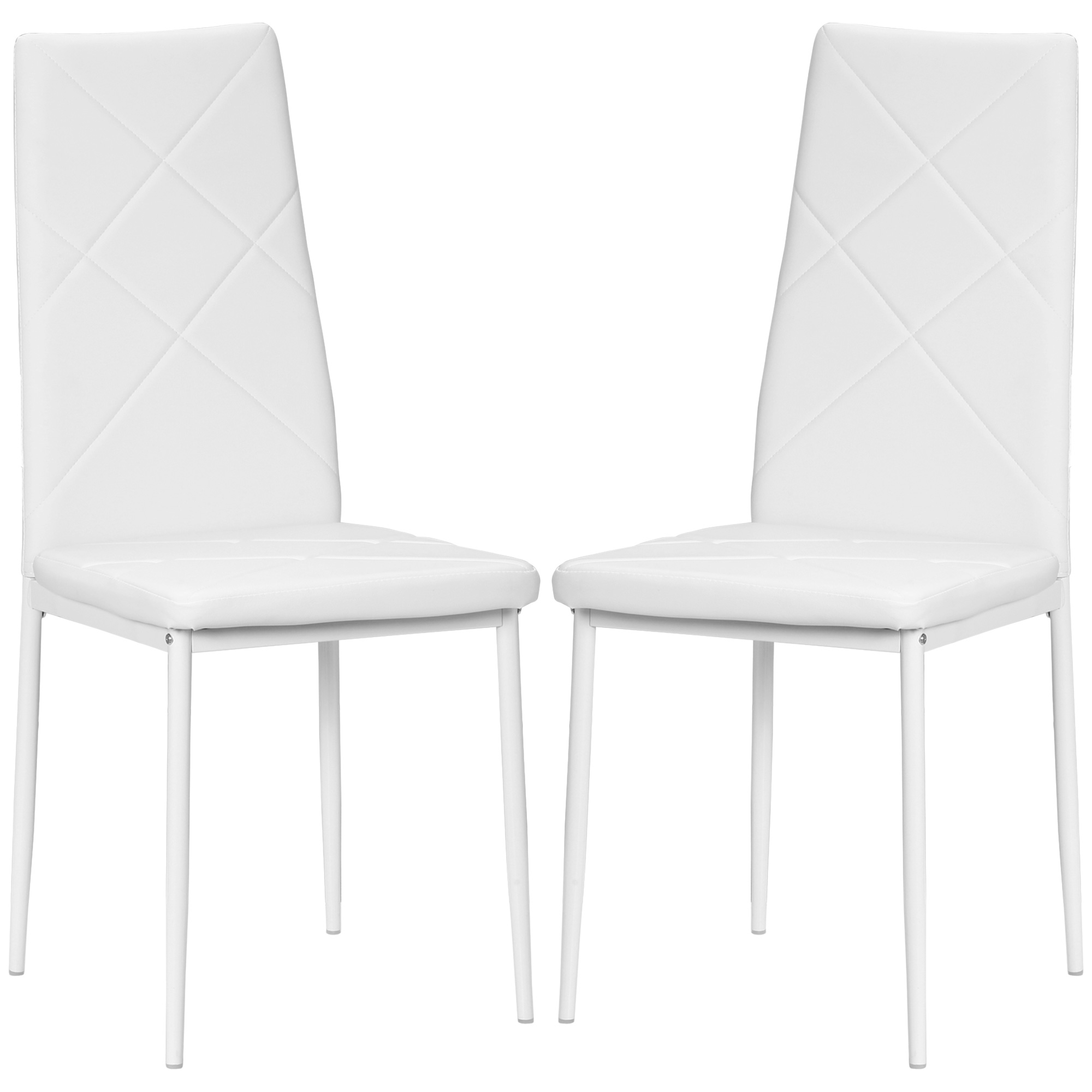 HOMCOM Set 2 moderne Küchenstühle mit hoher Rückenlehne aus Kunstleder und Stahl, 41x50x97 cm, Weiß