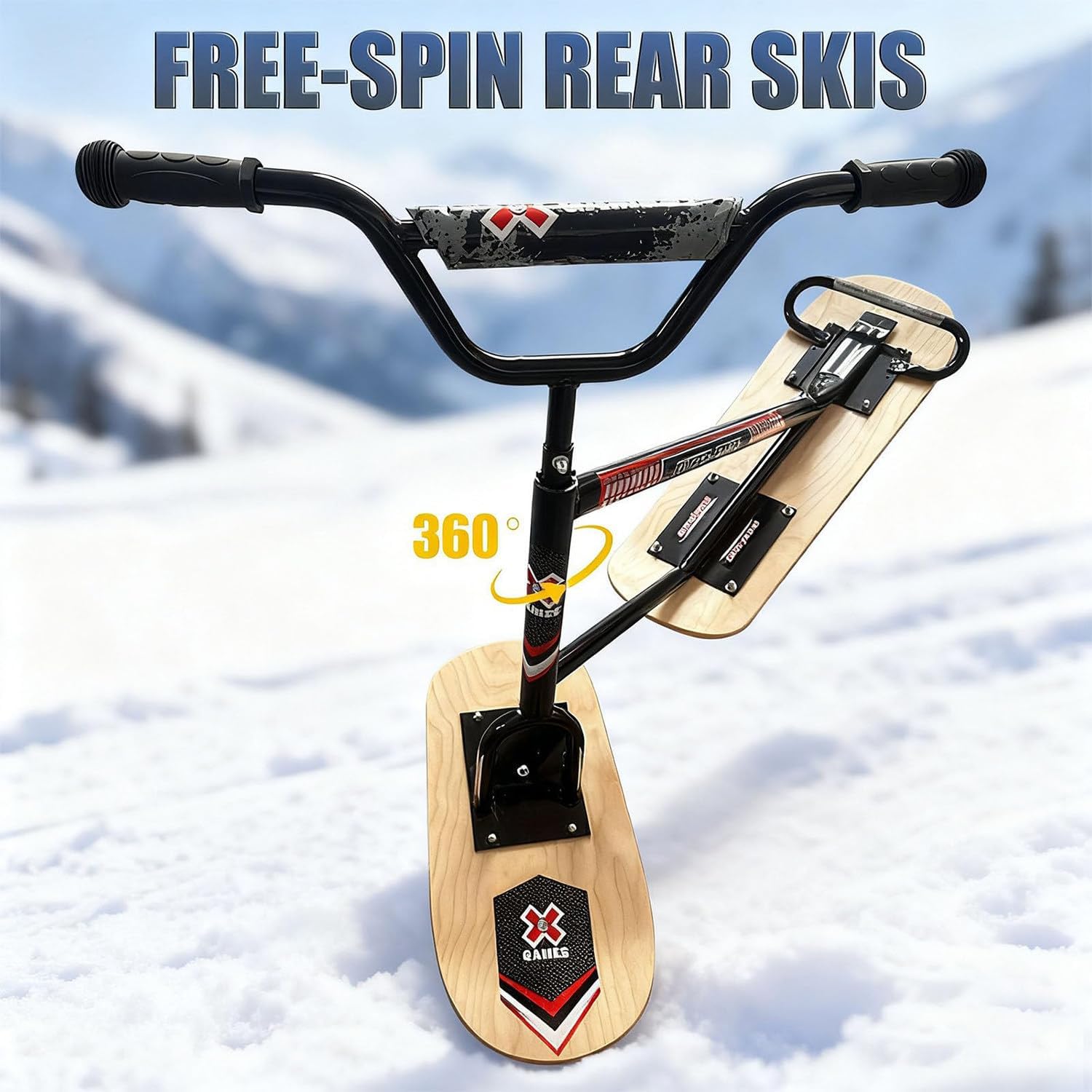 Schneeschlitten Für Erwachsene, All-Terrain-Snowboards, Doppelboard-Design, Mit 360° Drehbarem Hinterski, Dreifach Verstärkt, 150 Kg Tragfähigkeit, Für Snowparks Black
