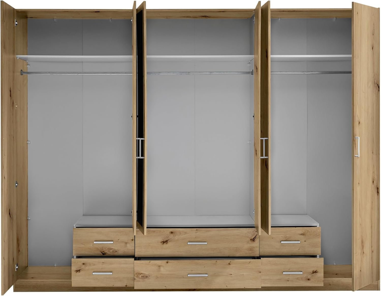 AVANTI TRENDSTORE Elderberry Wardrobe with 6 Doors, 2 with Mirror, 6 Drawers and 3 Stanges, Available in Various Colours Approx. LAP 271 x 210 x 54 cm