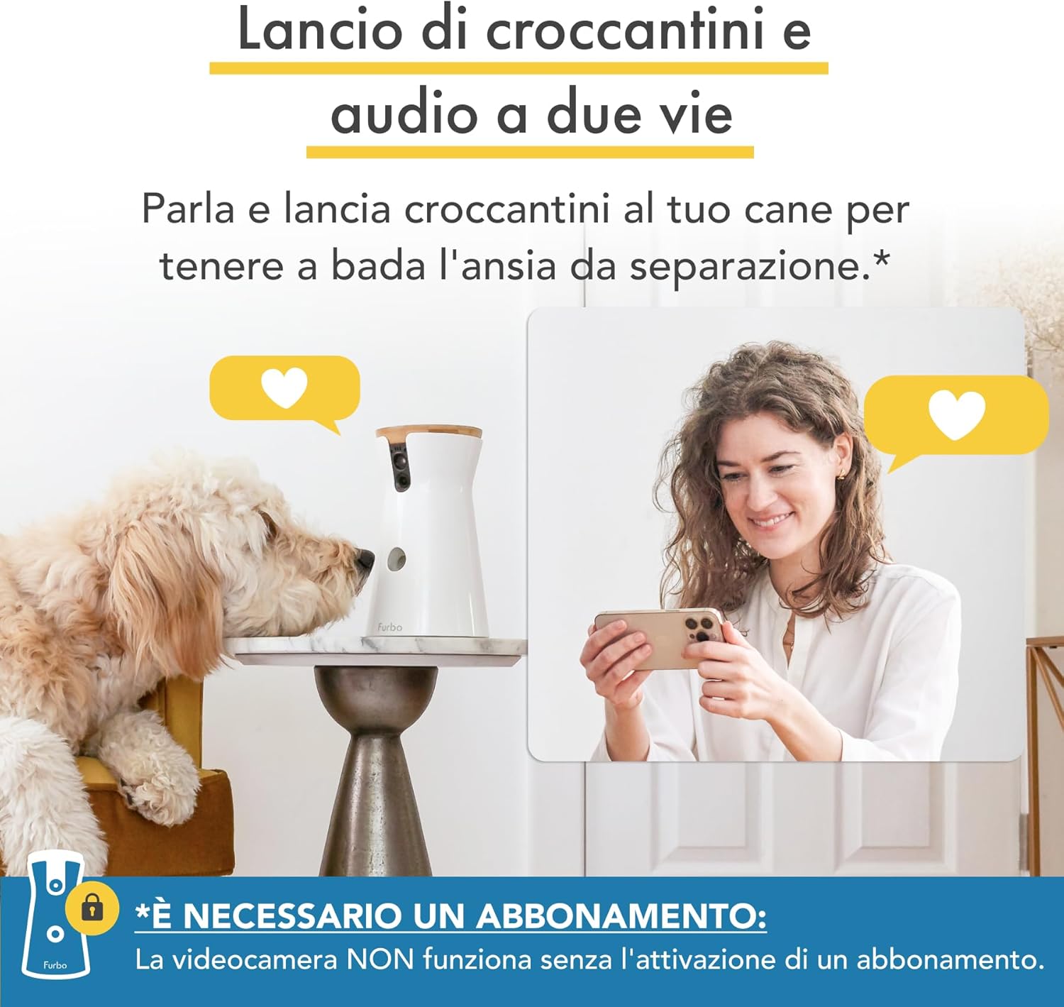 Furbo Videocamera 360° per Cani con Pacchetto Sicurezza Casa