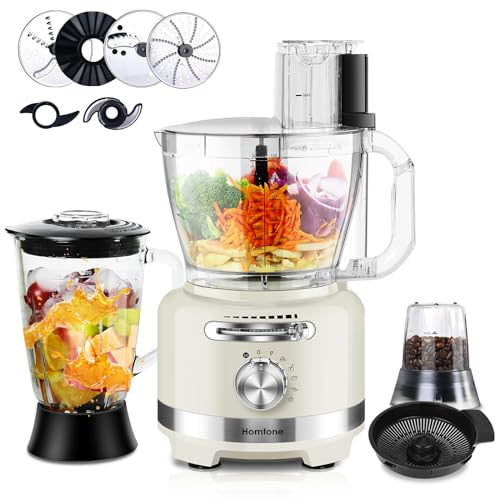 Homtone Robot da cucina elettrico 10 in 1, 1000 W, con frullatore di vetro da 1,5 l e ciotola da 3 l, per tagliare, tritare, grattugiare, mescolare, purè e impasto, 6 presenze, uso domestico, bianco : Amazon.it: Casa e cucina