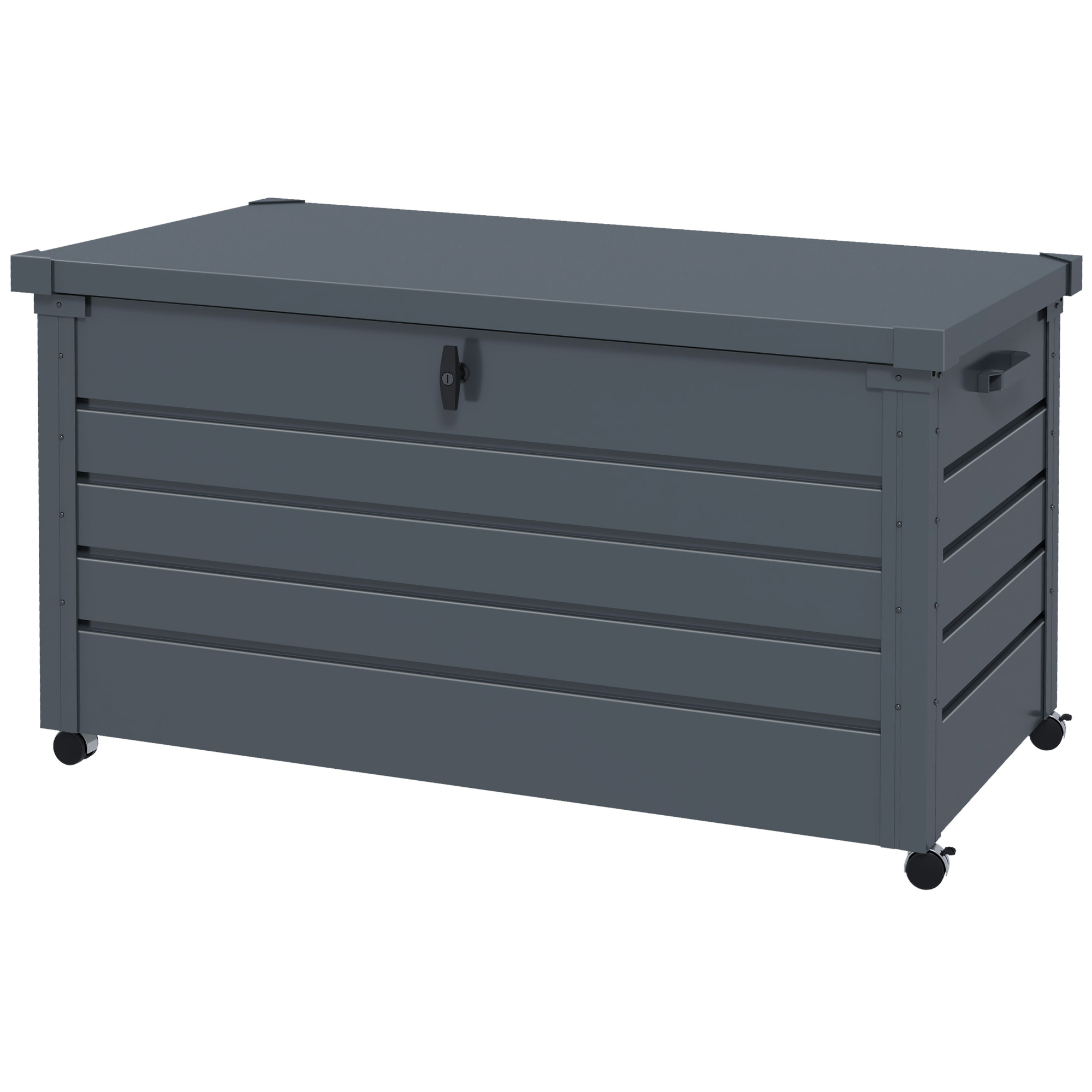 Outsunny Außenlagerbox 311L mit Gasdruckfeder, Rollen und Griff aus verzinktem Stahl, 120x62x66 cm, grau
