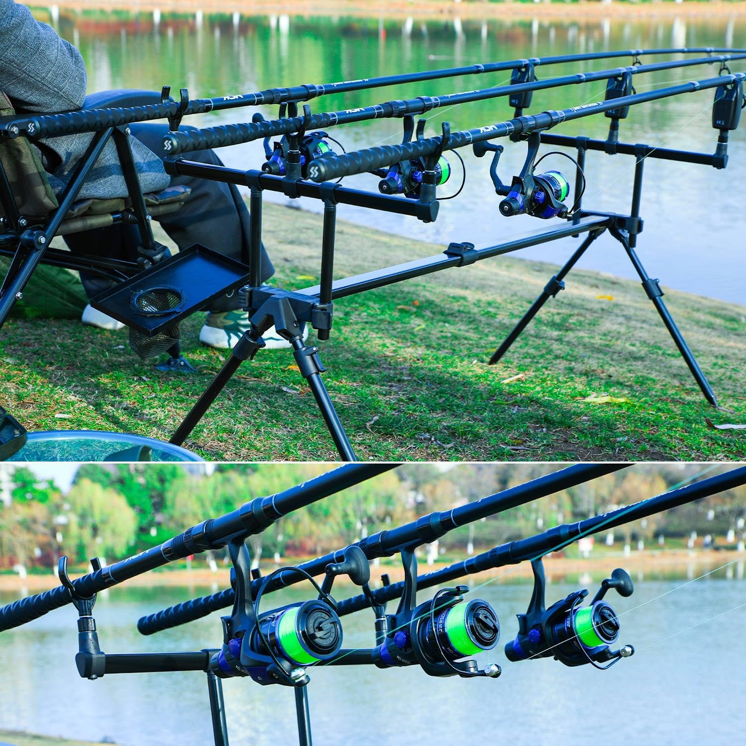 Sougayilang Karpfenangel-Set, 3 Ruten und Rollen im Kombipack, Verstellbarer Rutenhalter, Bissanzeiger, anfängerfreundliches Komplettset zum Karpfenangeln in Karpfenseen und Flüssen
