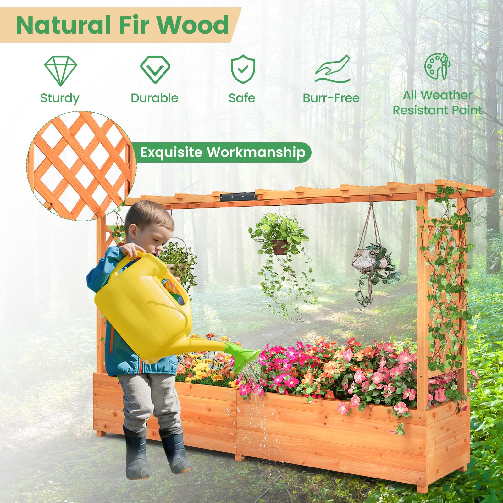 Raised Garden Bed with Trellis & Hanging Roof, 79