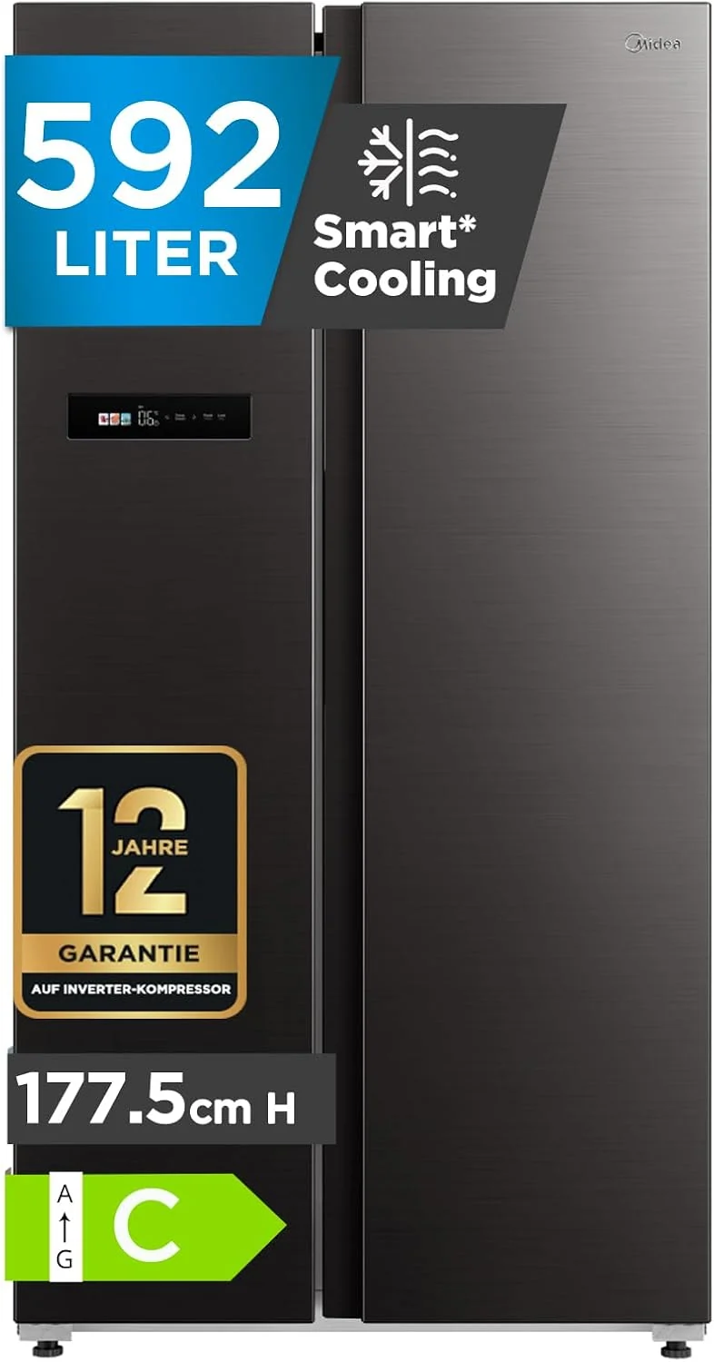 Midea Side-by-Side-Kühlschrank, 177,5 cm, 379 L, 219 L, Schwarz, MDRS791MIC28 Side-by-Side Kühl-/Gefrierkombination No Frost