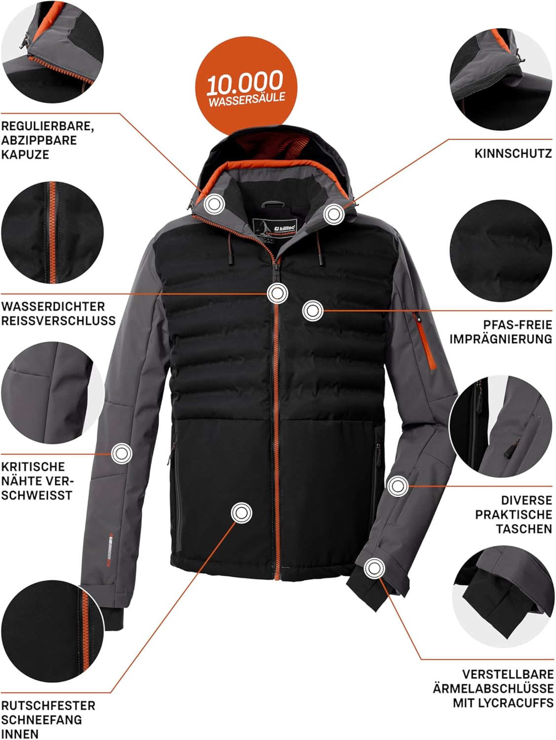 Killtec Herren Ksw 72 Mn Ski Jckt Hybridjacke/Steppjacke mit abzipbarer Kapuze und Schneefang