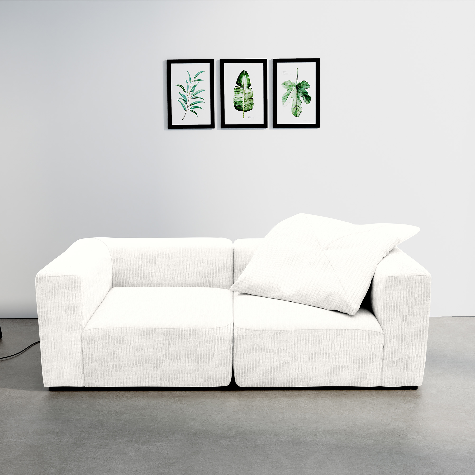 Sofa 800013, 2-Sitzer, rechteckig, gepolsterte Rückenlehne, 2er Couch, 216 x 108 x 69 (BxTxH), Weiß