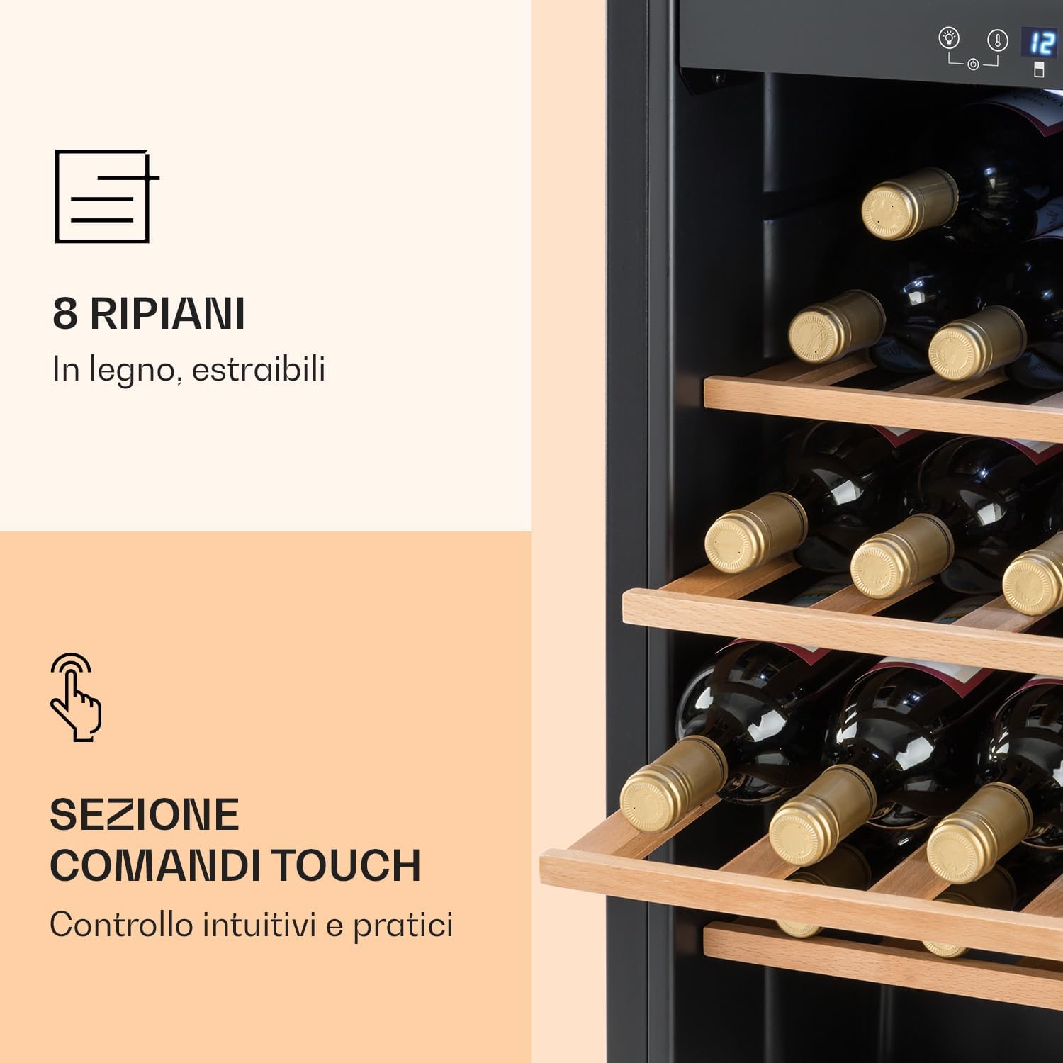 Klarstein Cantinetta Vino, Cantinetta Vino Refrigerata a Zona Doppia per Interno/Esterni, Frigo Bar Cantina Vino con Vetrina, Mini Bar con Protezione UV, Frigo Vino Touch, 5-18°C, 54 Bottiglie