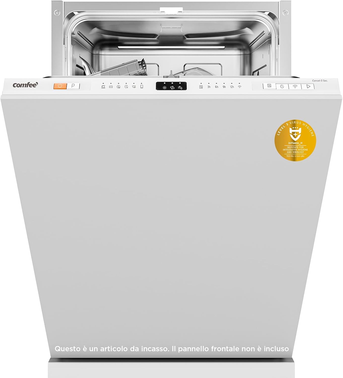 COMFEE' CDWPB1215P-W Built-in Dishwasher with 12 Places, 8 Programs, Delay Start, Half Load Function, Home Connect, Cloud Wash, Extra Drying - Stainless Steel