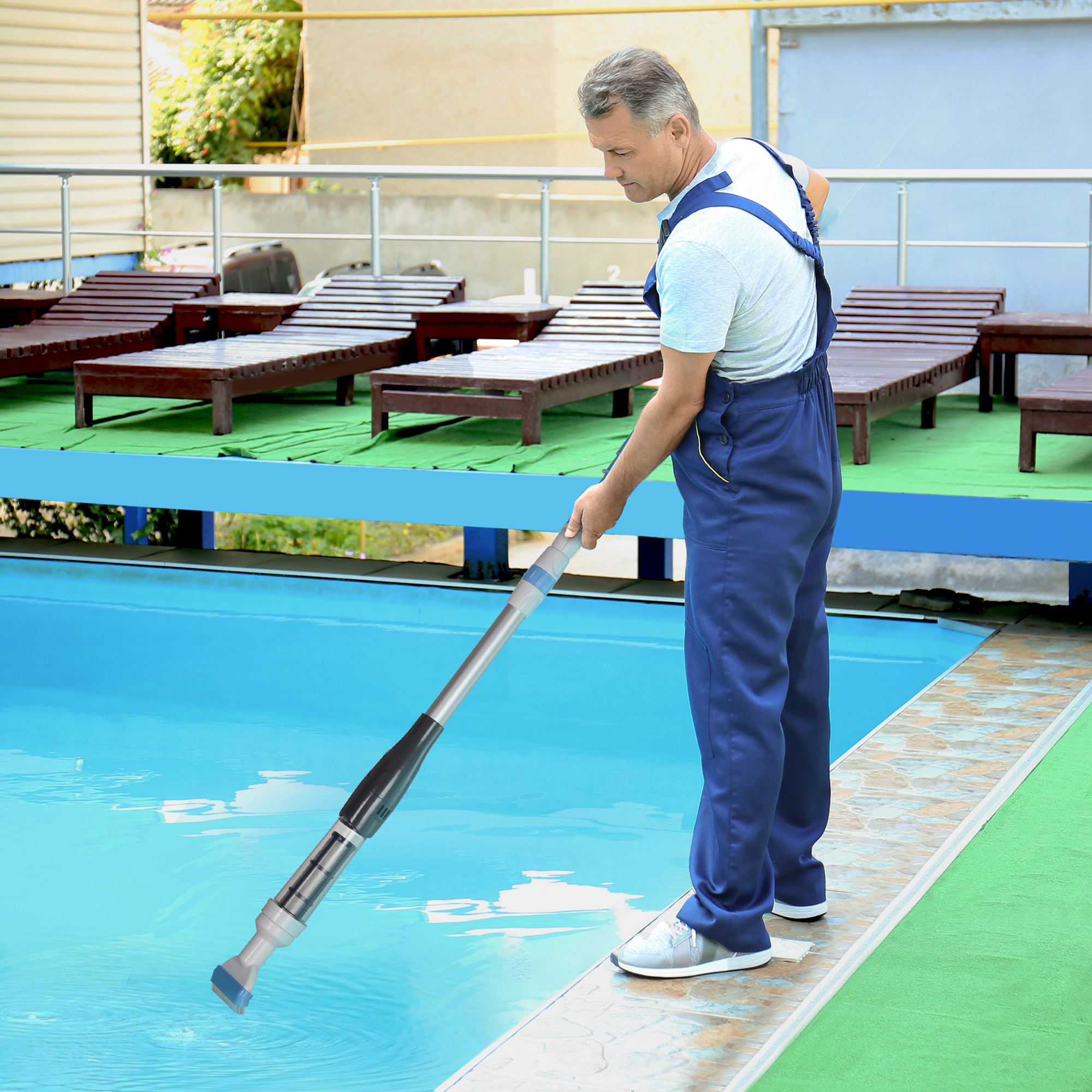Outsunny Poolsauger, kabbellos, 80 Min. Betrieb, geringes Gewicht: 800g, 19L Wasser/Minute, Aluminium, Ф6 x 106-162 cm