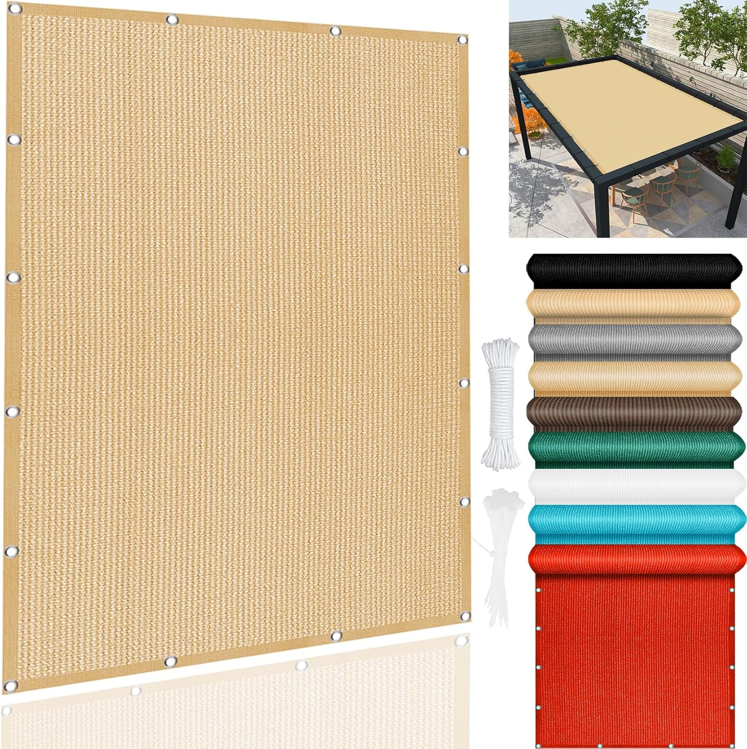 Patio400x600cm 95% Polyester Breathable Outdoor Umbrella for GardenDeck Sand Yellow UV Protect Easy Install