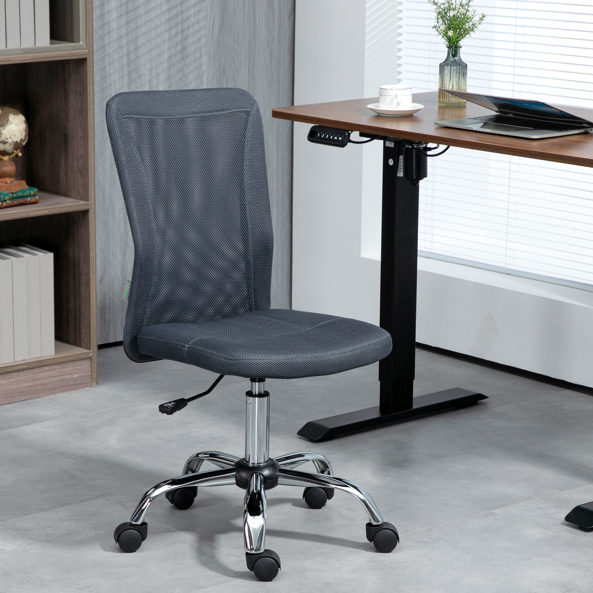 Vinsetto Bürostuhl ergonomisch höhenverstellbarer Bürostuhl mit Chromgestell 360° drehbarer Netzbezug dunkelgrau
