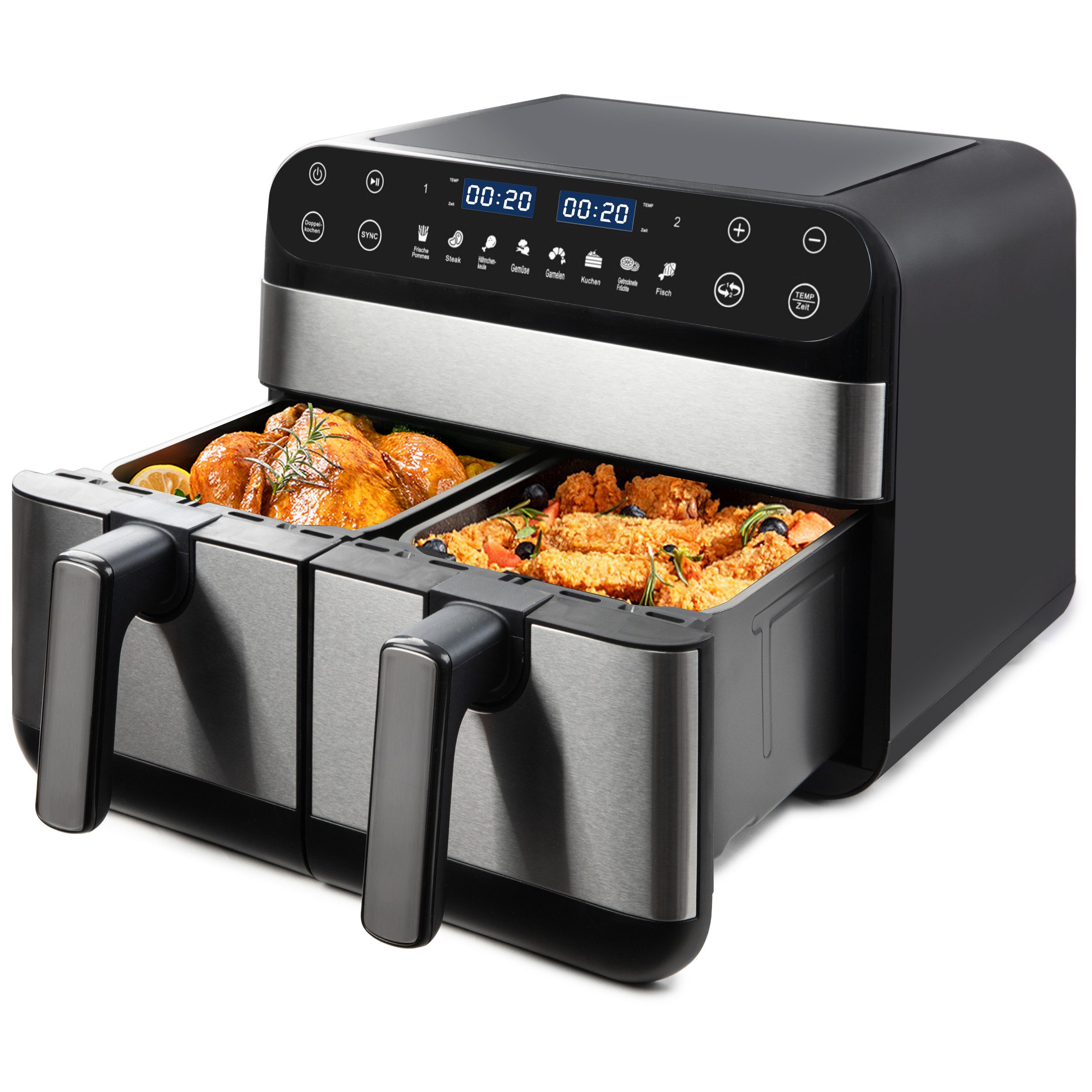 Heißluftfritteuse 10 L Dual-Zonen Airfryer mit 2400 W – Touch-LED & 8 Kochprogramme