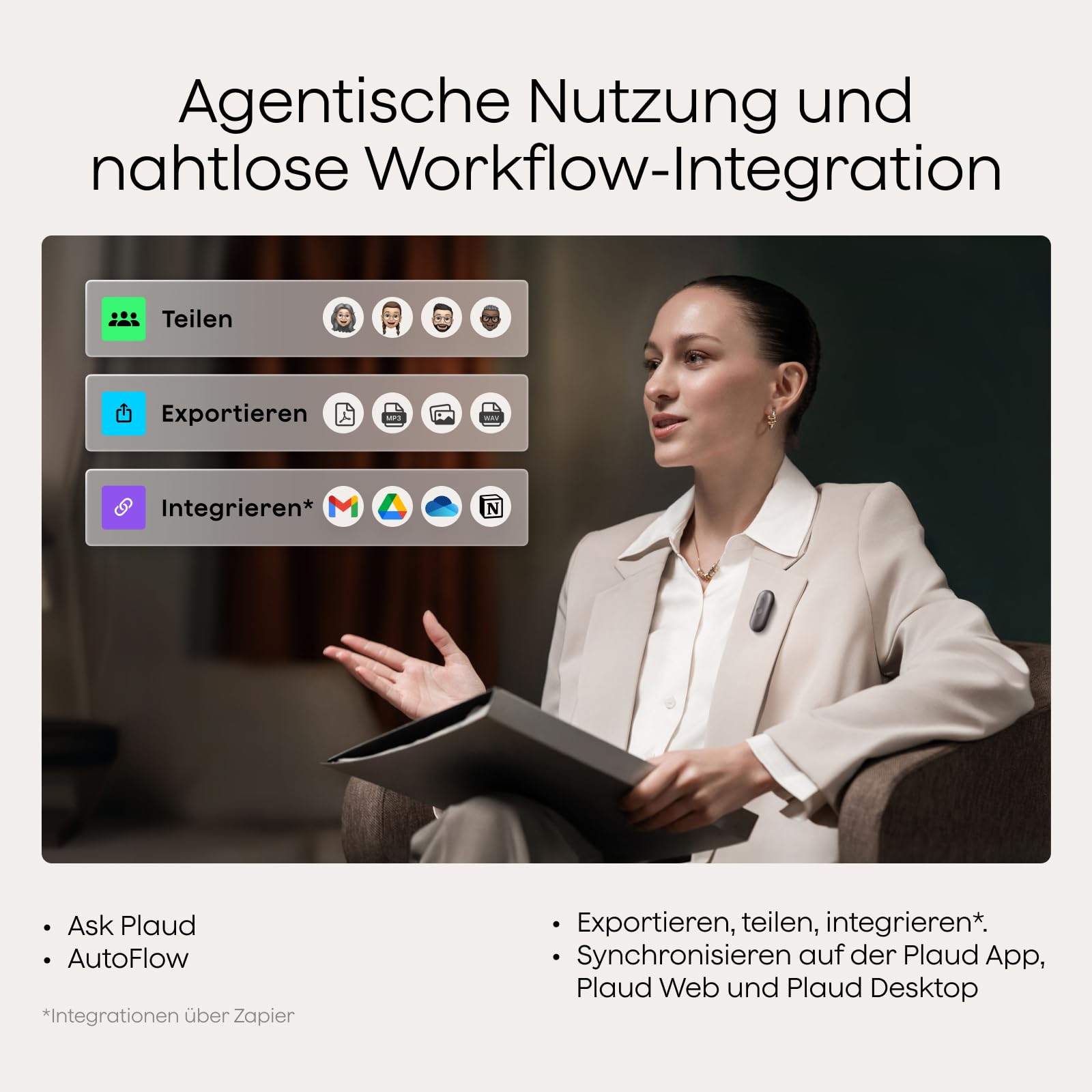 KI-Diktiergerät NotePin S 64 GB 20 Std. Aufnahme KI-Transkription 112 Sprachen 4 Tragevarianten mit USB-C-Ladestation