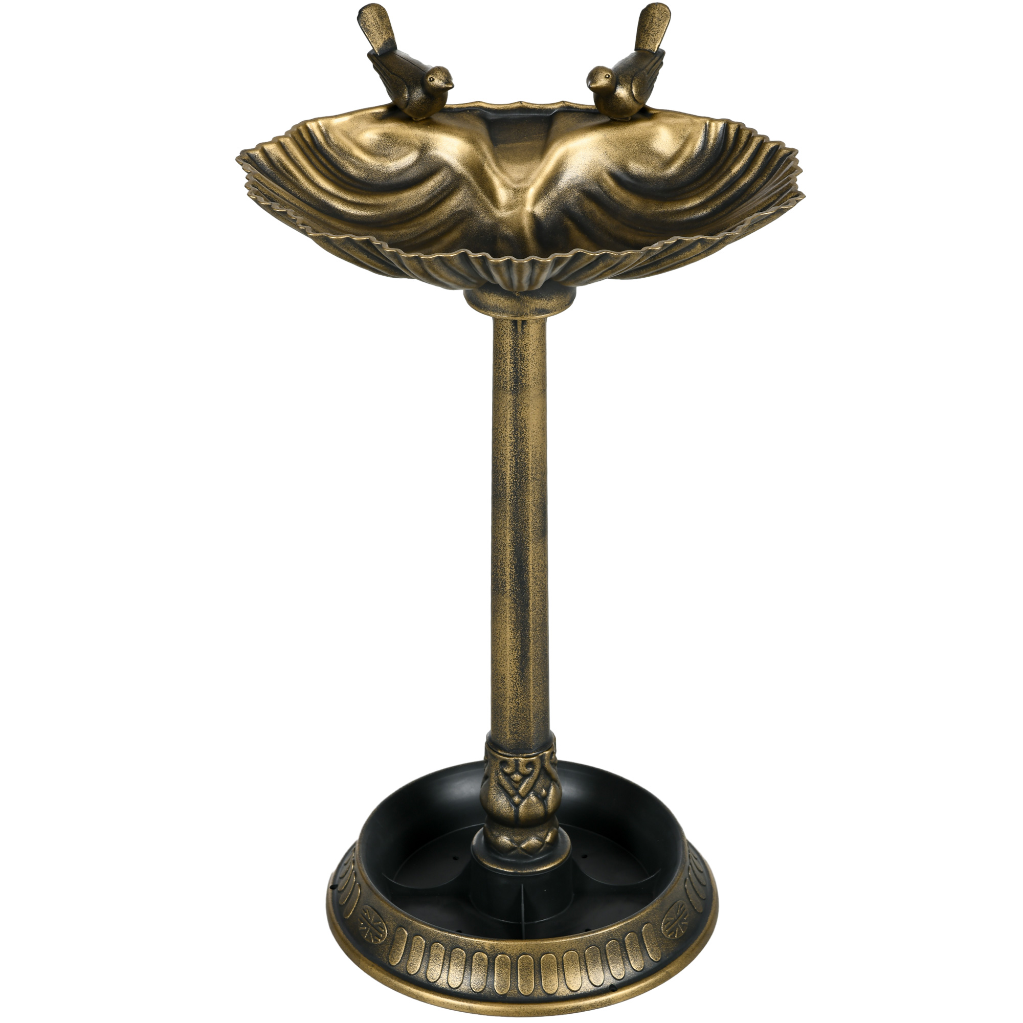 Outsunny Vogeltränke, Vogelbad mit Statuen, 2 Becken, Kunststoff, antiker Look, 49,5L x 38B x 81H cm, Bronzefarben