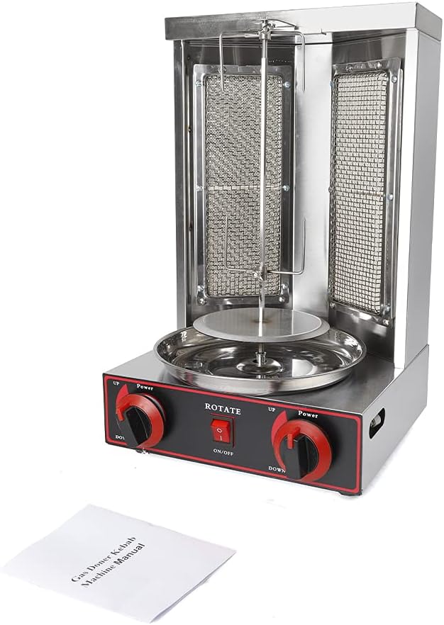 Edelstahl Gas Kebab Machine Dönergrill, Vertikalgrill, 360° Rotation Rotissiere Hähnchengrill, Dönerspieß für Gegrillt Huhn Lamm Schweinefleisch