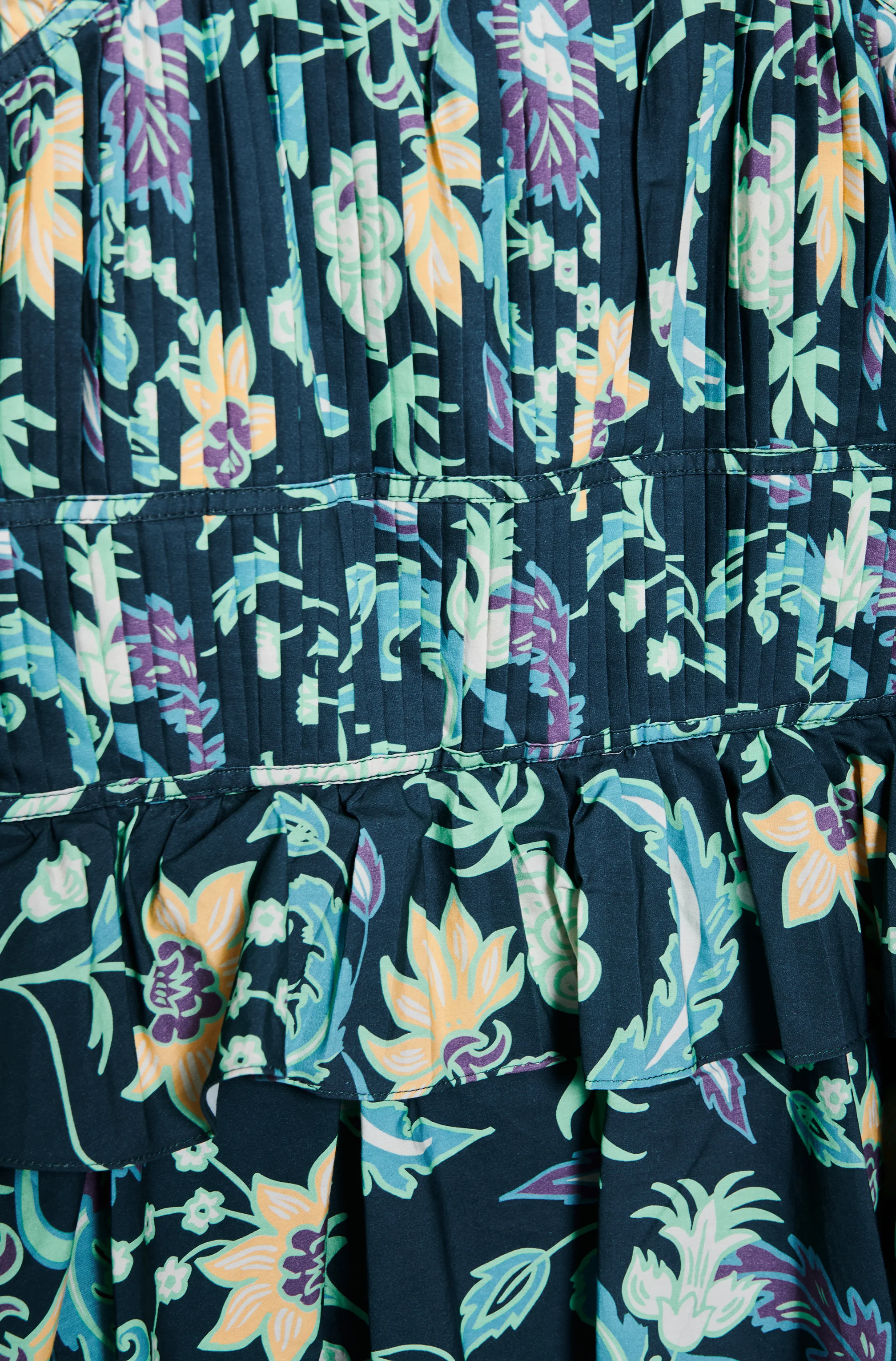 Petrol Blue Folk Floral Midi Dress